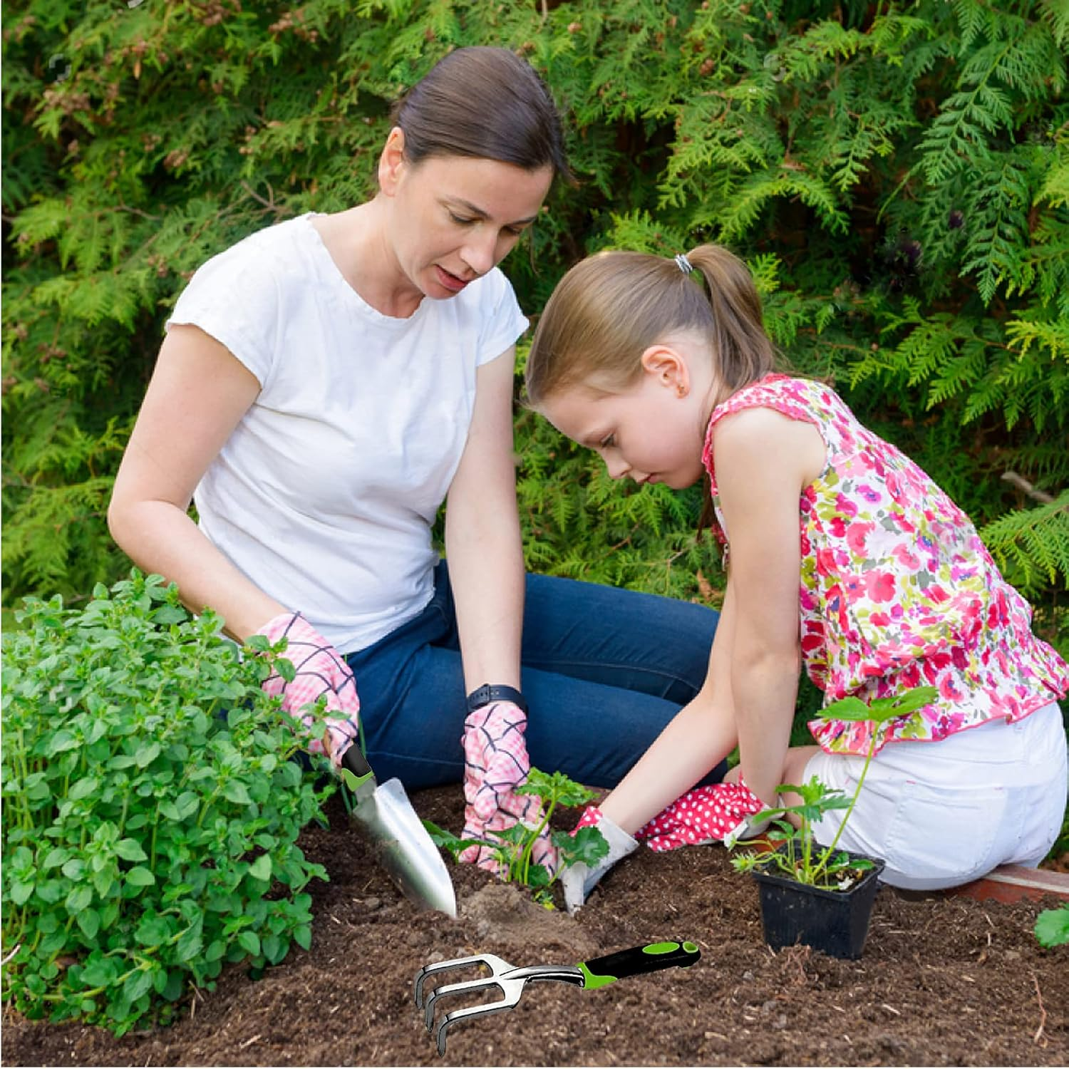 Garden Tool Set, 3 Piece Gardening Tools Includes Garden Trowel, Transplant Trowel and Hand Rake with Non-Slip Ergonomic Handle, Heavy Duty Gardening Kit for Gardening Planting, Gardening Gifts image number 1