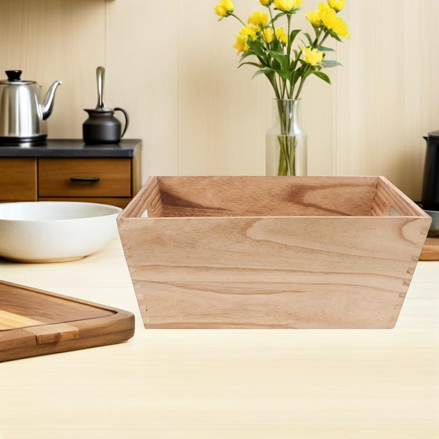 Ipetboom Unfinished Wood Crates Organizer with Handles Wooden Storage Bins for Kitchen Fruit Vegetable Display Versatile Cabinet Basket for Home and Retail Use