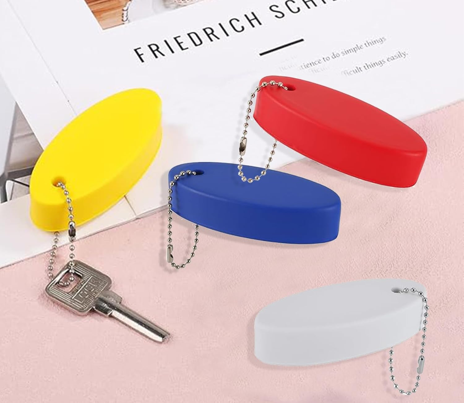 4Pcs Boat Key Floating Keychain,Pu Bright Color Oval Floating Key,Bright Color Oval Float Key Rings Pendant for Boating,Fishing, Surfing, Sailing,Kayak and Outdoor Water Sport (4 Colors) image number 2