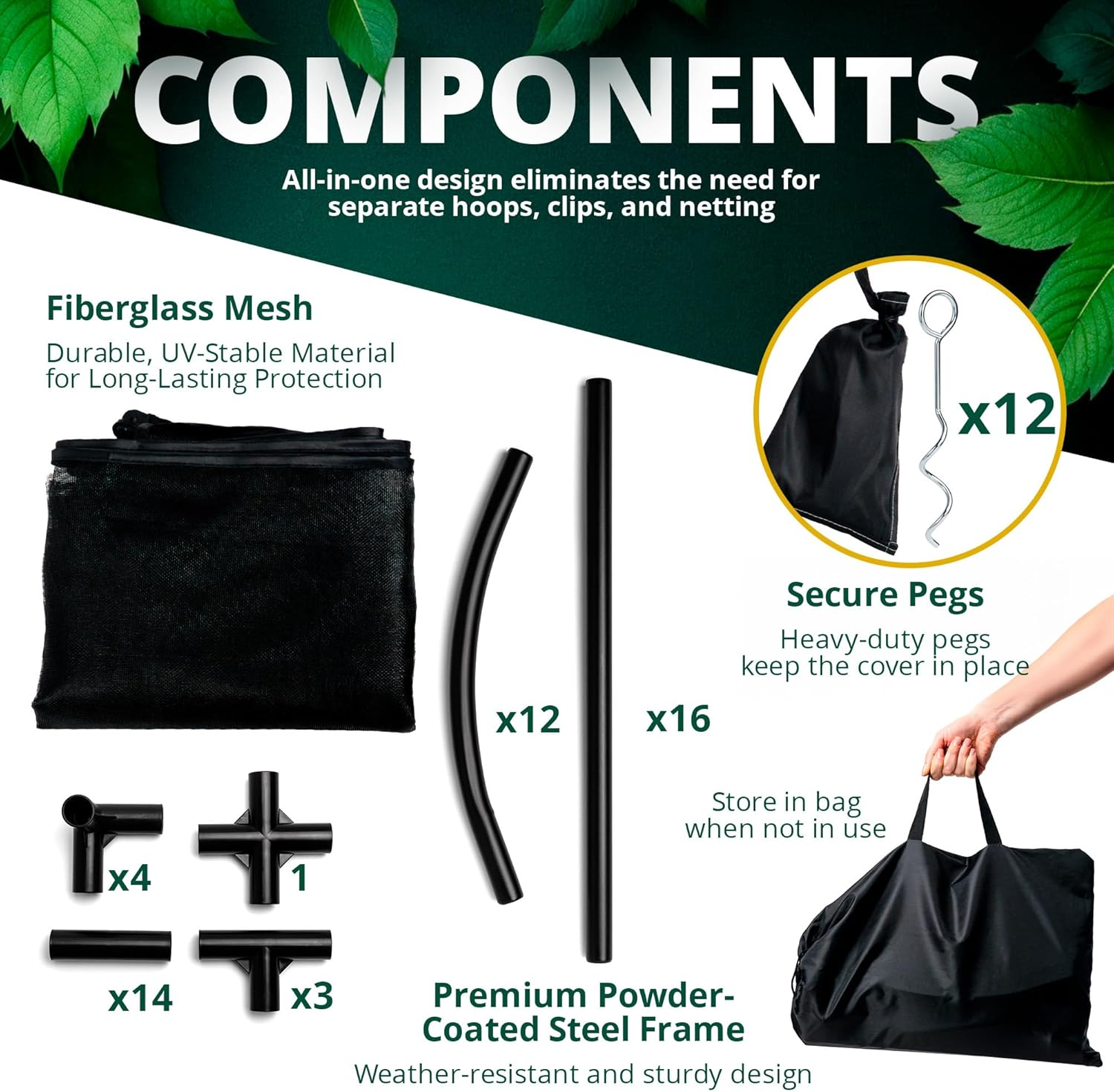 Raised Garden Bed Cover for 180Cm X 90Cm or Larger Bed - Premium Black Fibreglass Mesh Netting with Steel Frame for Natural Pest Protection - Dual Zipper Access Mini Greenhouse - Crop Cage image number 6