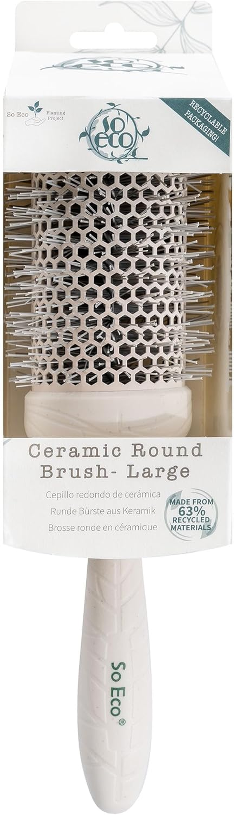 So Eco Medium 43Mm Thermo Ceramic round Brush - Hair Styling, Volumising & Curling Brush for Medium Length Hair. Sustainable Bioplastic Handle & Pins Made from Recycled Plastics