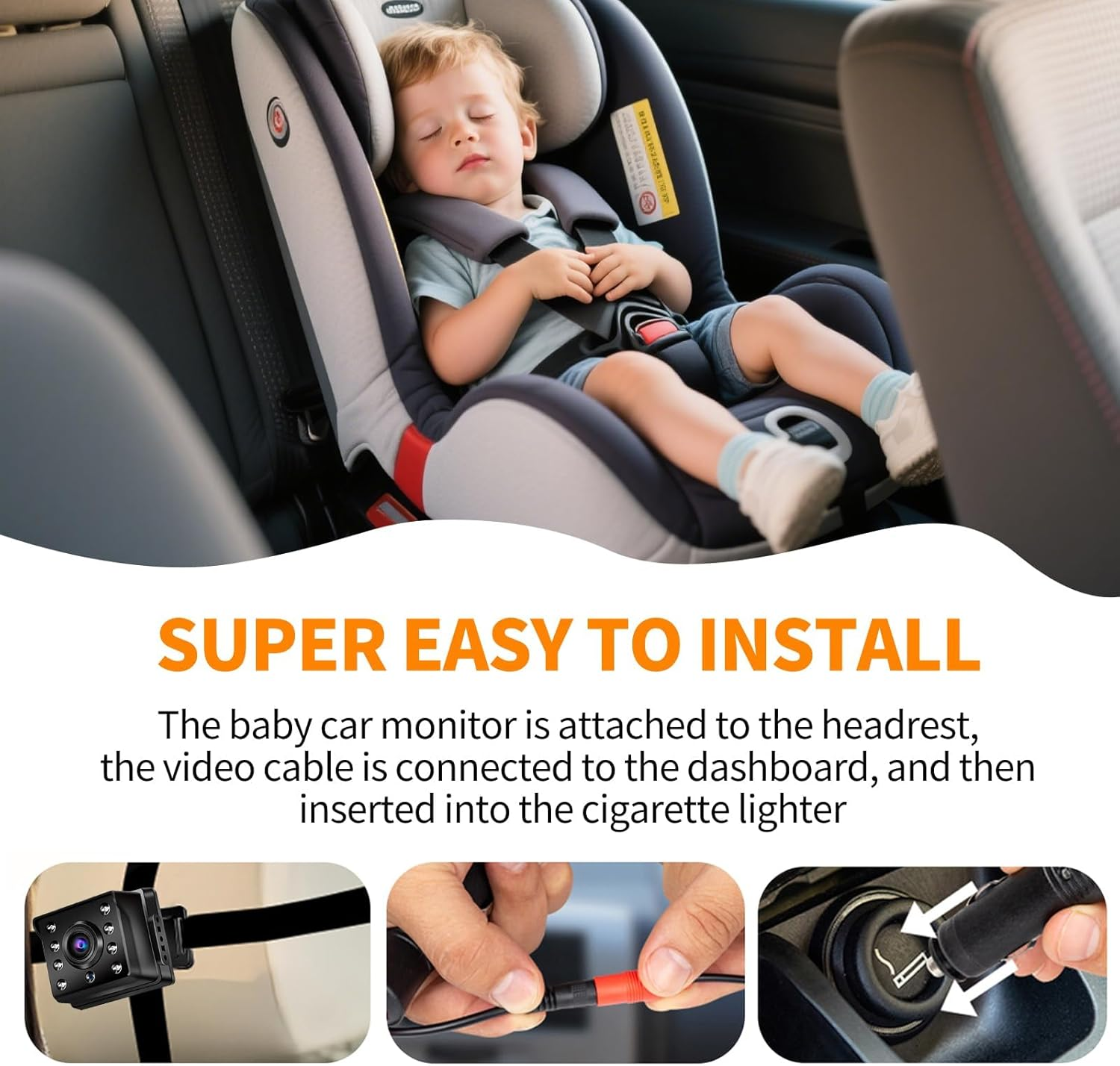 Baby Car Monitor, 1080P HD Night Vision Camera with 4.3-Inch LCD Display, Rear-Facing Car Seat Monitor for Safe Driving, Wide-Angle Digital Video Infant Camera image number 5