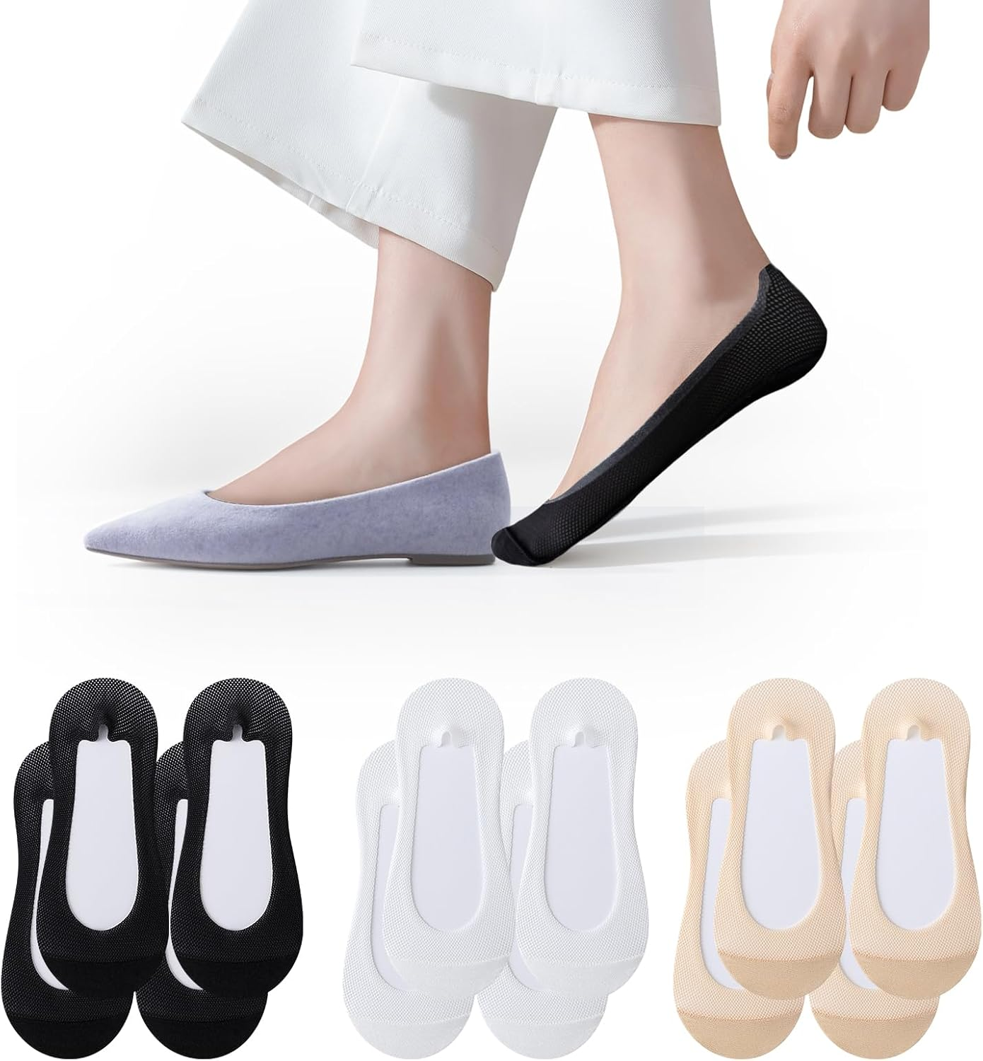 6 Pairs No Show Socks Women, Low Cut Invisible Socks with Silicone Anti-Slip, Hidden Socks for Flats Boat Summer