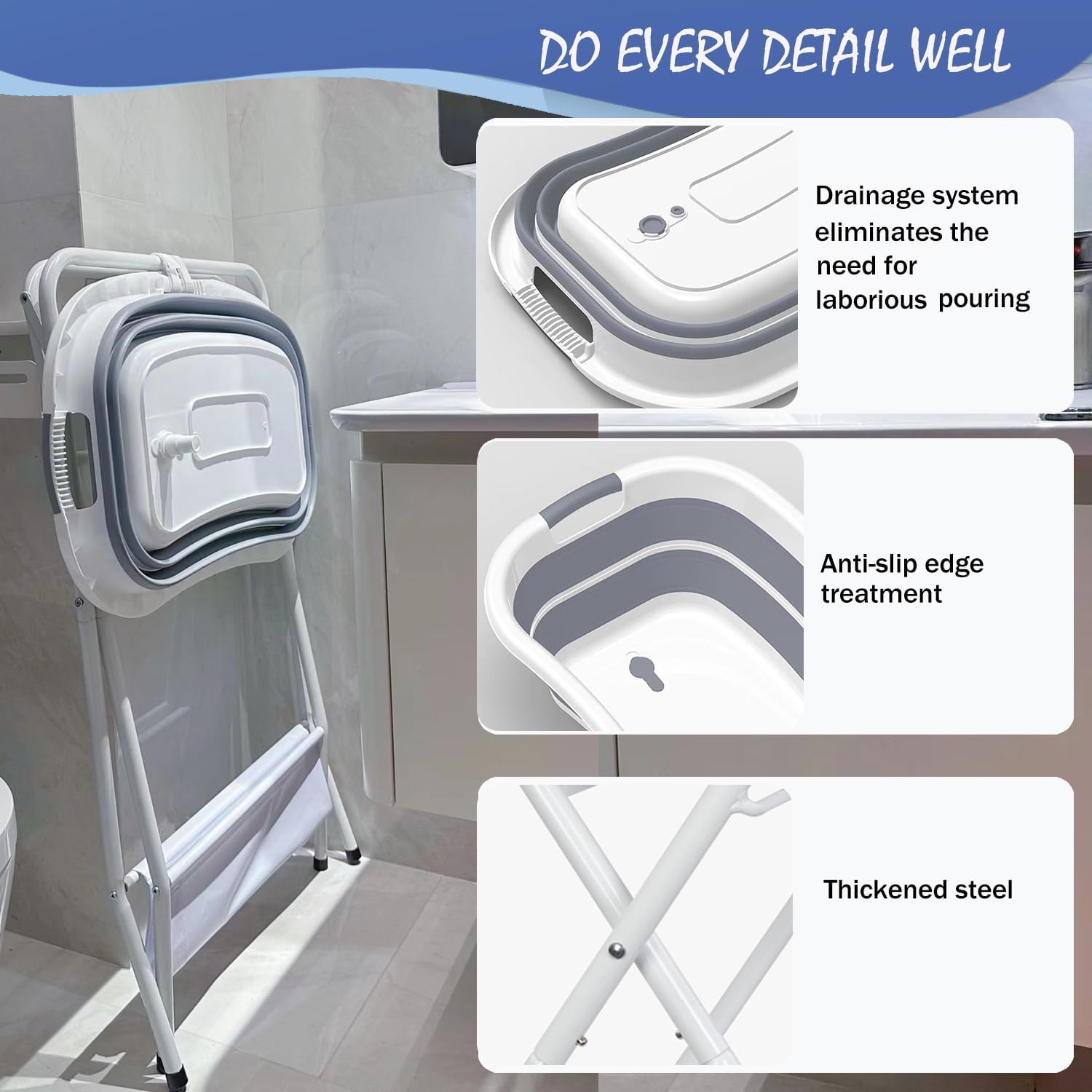 2 in 1 Dog Bath Tub Dog Washing Station for Bathing and Grooming, Elevated Collapsible Foldables Portable Shower Bathtub with Drainage Hole for Small Dogs Cats Pet, Indoor and Outdoor image number 6