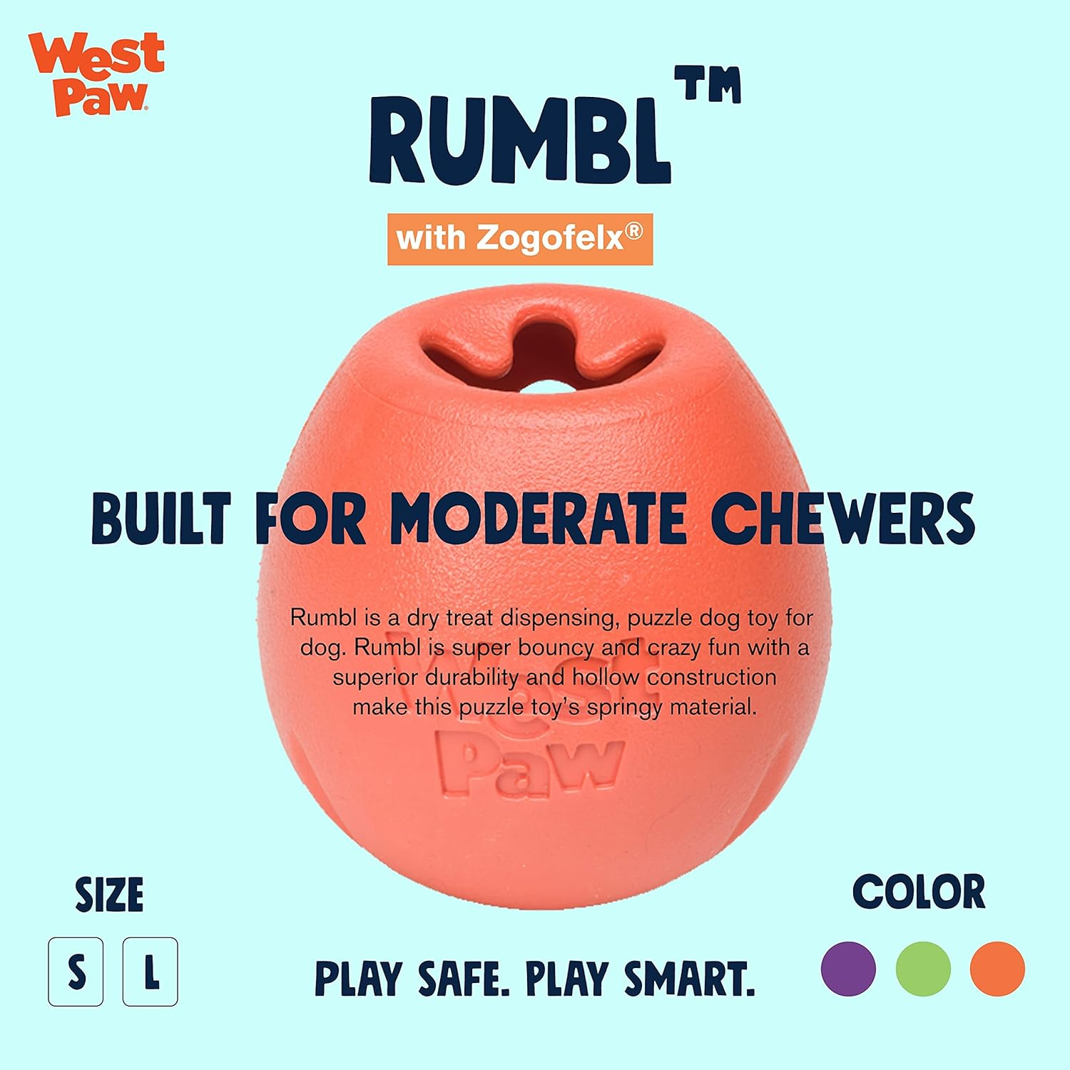 Rumbl Treat Dispensing Dog Toy (Melon) - Large image number 6
