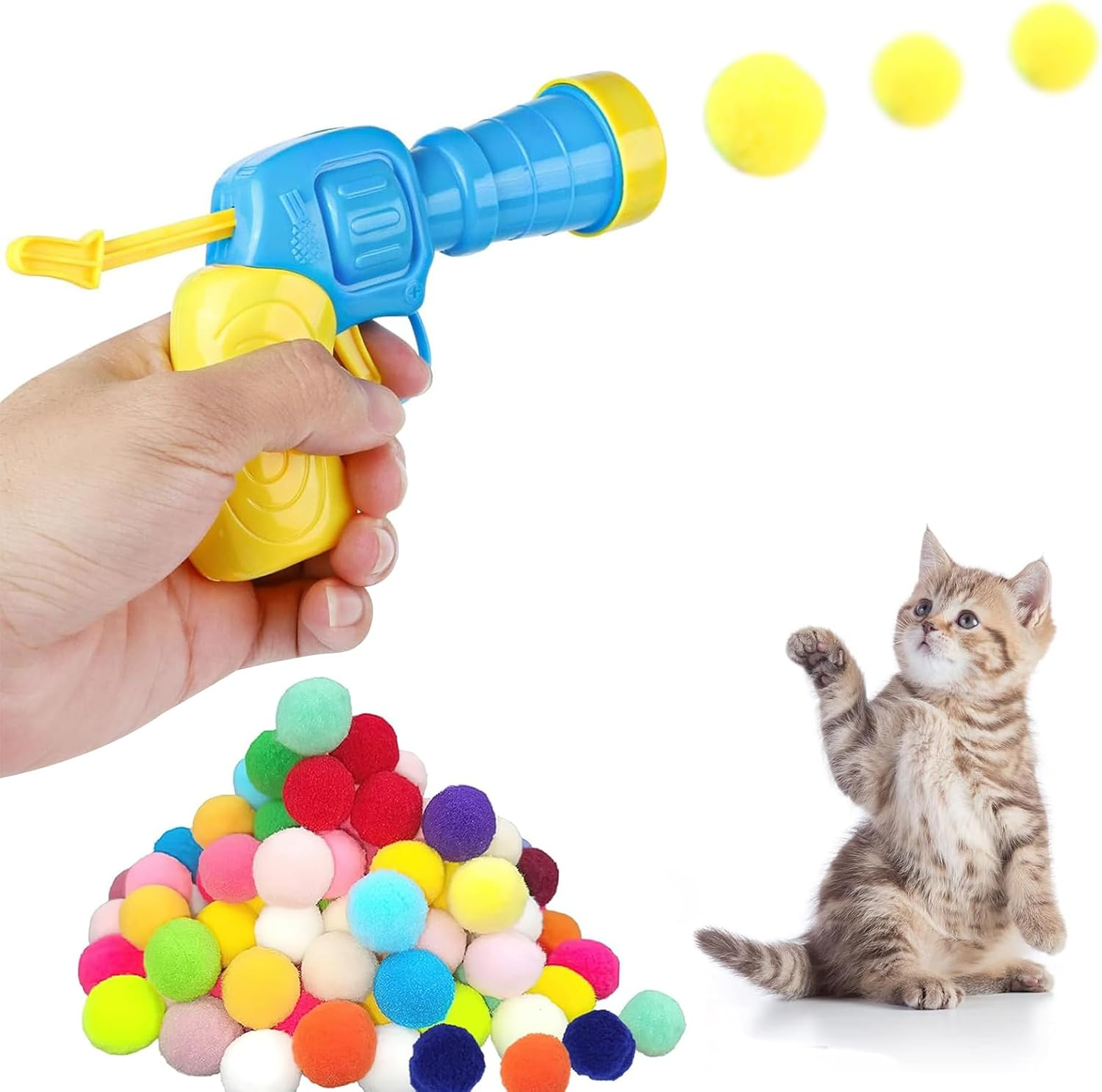 Pack of 50 Cat Toys, Wobble Balls for Cats, Cat Balls, Mute Wobble Ball for Cats, Cat Balls with Felt Balls Launcher, for Cats and Kittens, Silent Cat Toy for Indoor Use image number 4