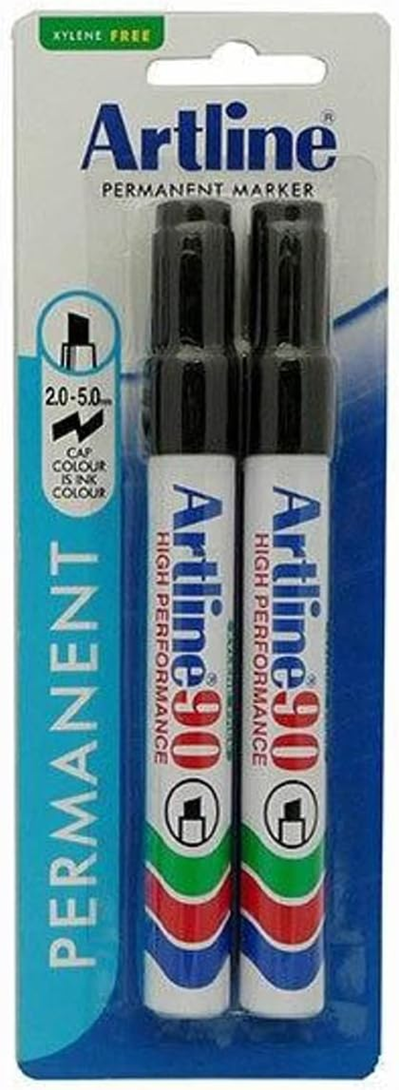 Artline 90, 109067, Permanent Marker, Hangsell, Chisel Nib, 5Mm, Black, 2 Pack image number 2