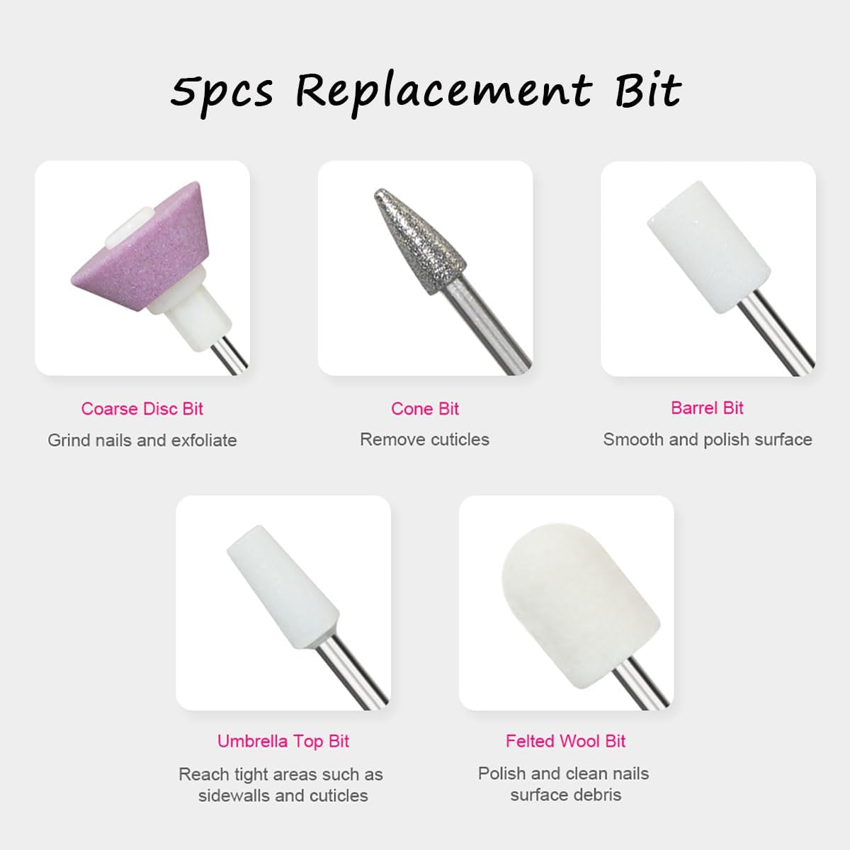 Electric Nail File Set, 5 in 1 Electric Manicure Pedicure Sanding Polishing Set, Nail Drill Set for Personal Fingers Toes, Nail Care image number 6