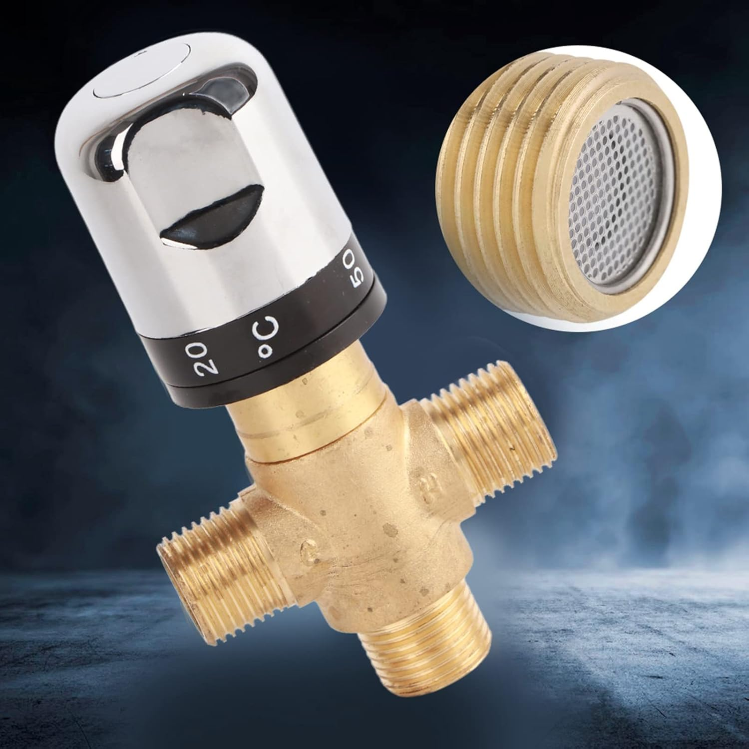 Gugxiom Thermostatic Mixing Valve, G1/2 Solid Brass, Temp Control, Three Way, Anti-Scald, Easy Install, Bathroom, Kitchen, Washroom image number 4