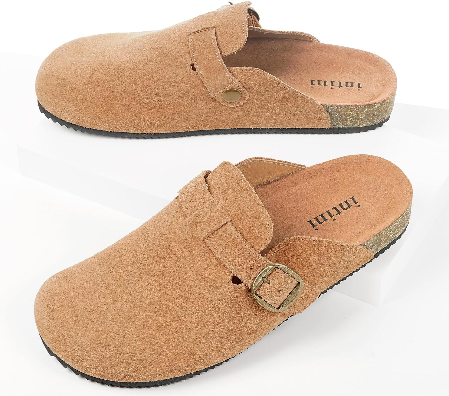 Intini Womens Suede Clogs Mens Genuine Leather Mules Cork Footbed Sandals with Arch Support image number 3