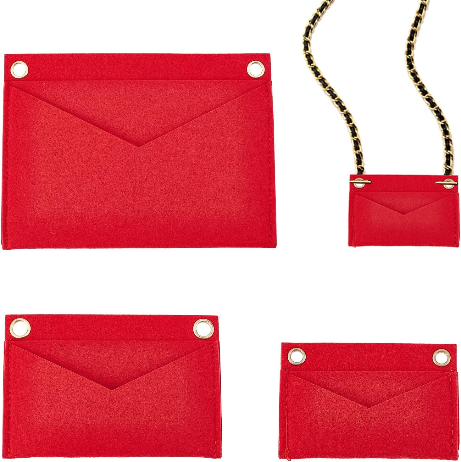 WADORN 3 Styles Felt Purse Organizer Insert, Felt Bag Handbag Organizer Bag in Bag Multi-Pocket Insert Liner Women Pochette Envelope Bag Insert Conversion Kit Storage Accessories, 2.4-6.3 Inch, Red image number 3