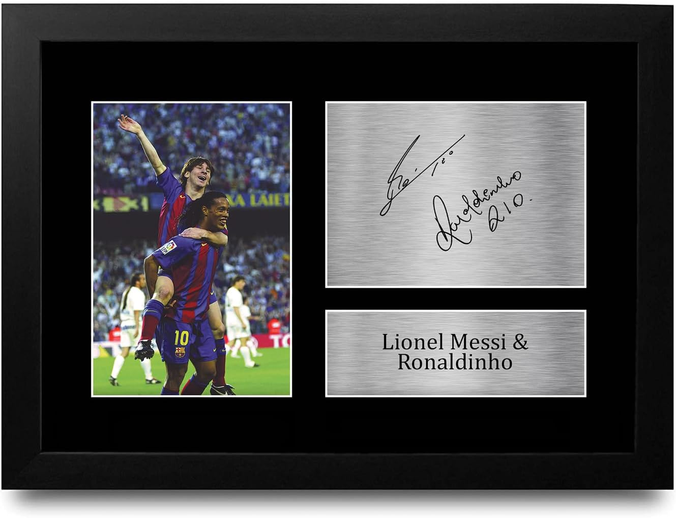 HWC Trading A4 Lionel Messi & Ronaldinho Barcelona Gifts Printed Signed Autograph Picture for Football Fans and Supporters - A4