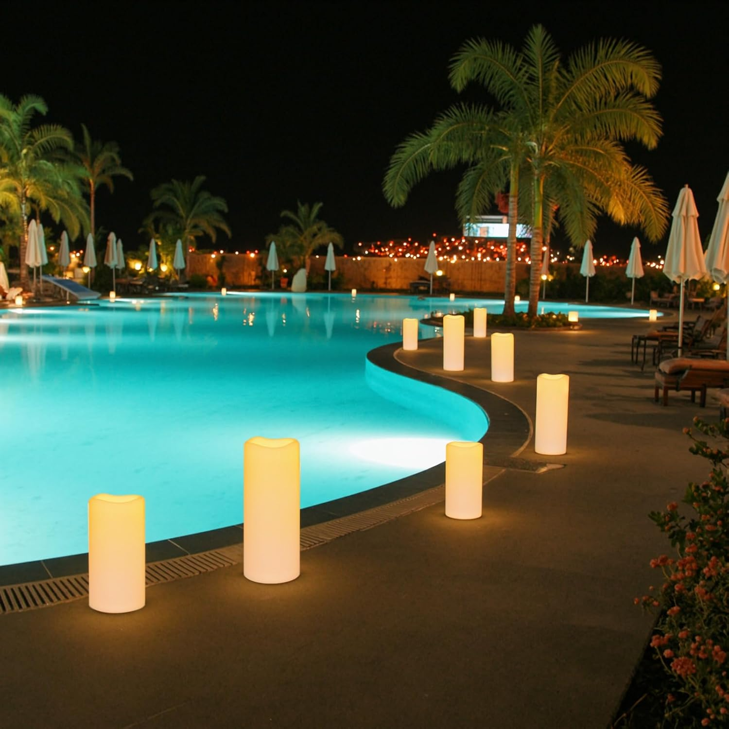 Eldnacele Waterproof Flameless Candles with Timer Function, Battery Operated Large LED Candles for Outdoor Garden Lanterns, Flickering Light, Set of 4, Cream image number 4