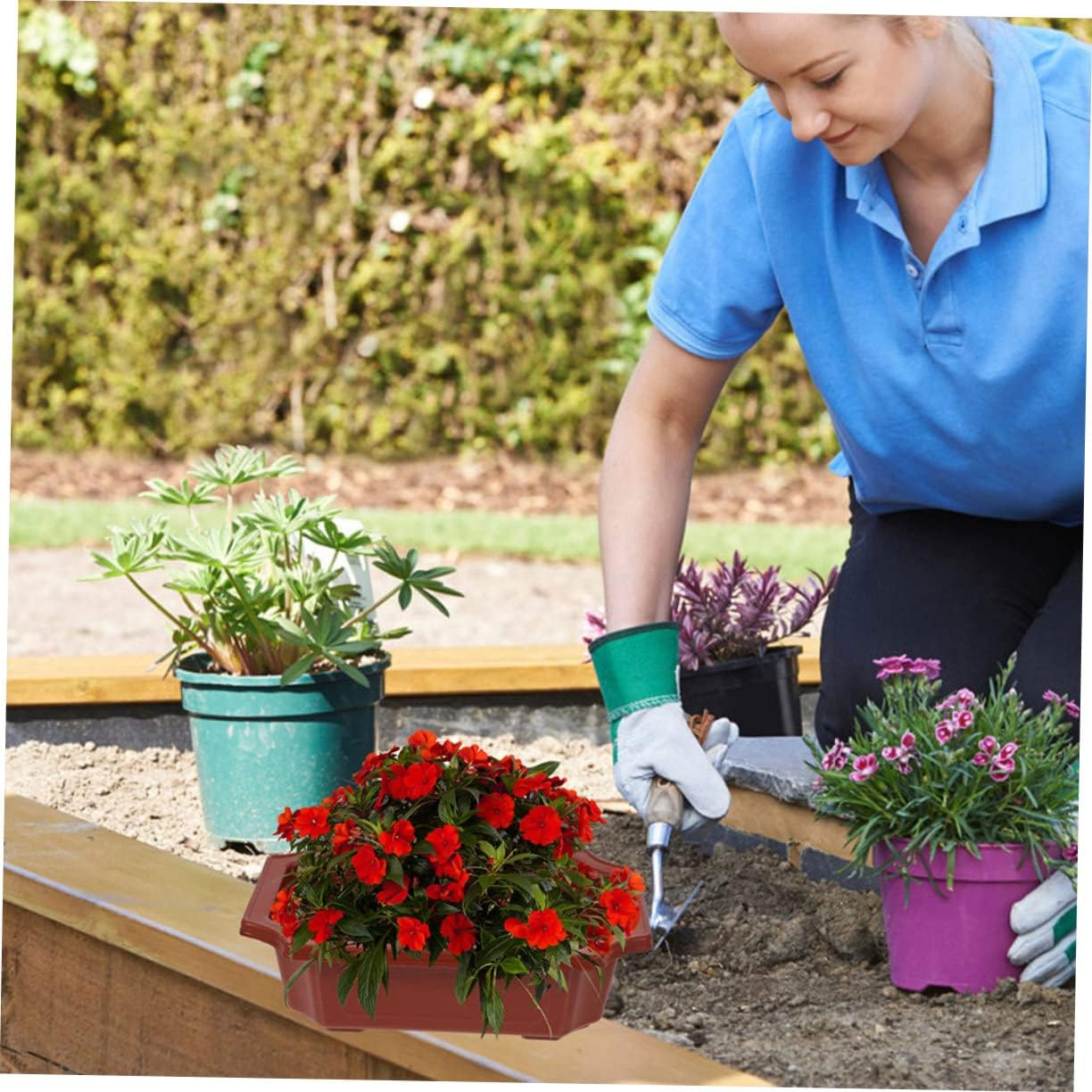 Toddmomy 10Pcs Vintage Style Red Plastic Bonsai Pots Capacity Rectangular Flower Planters with Drainage Mesh for Garden Succulent Indoor Outdoor Plant Growing image number 1