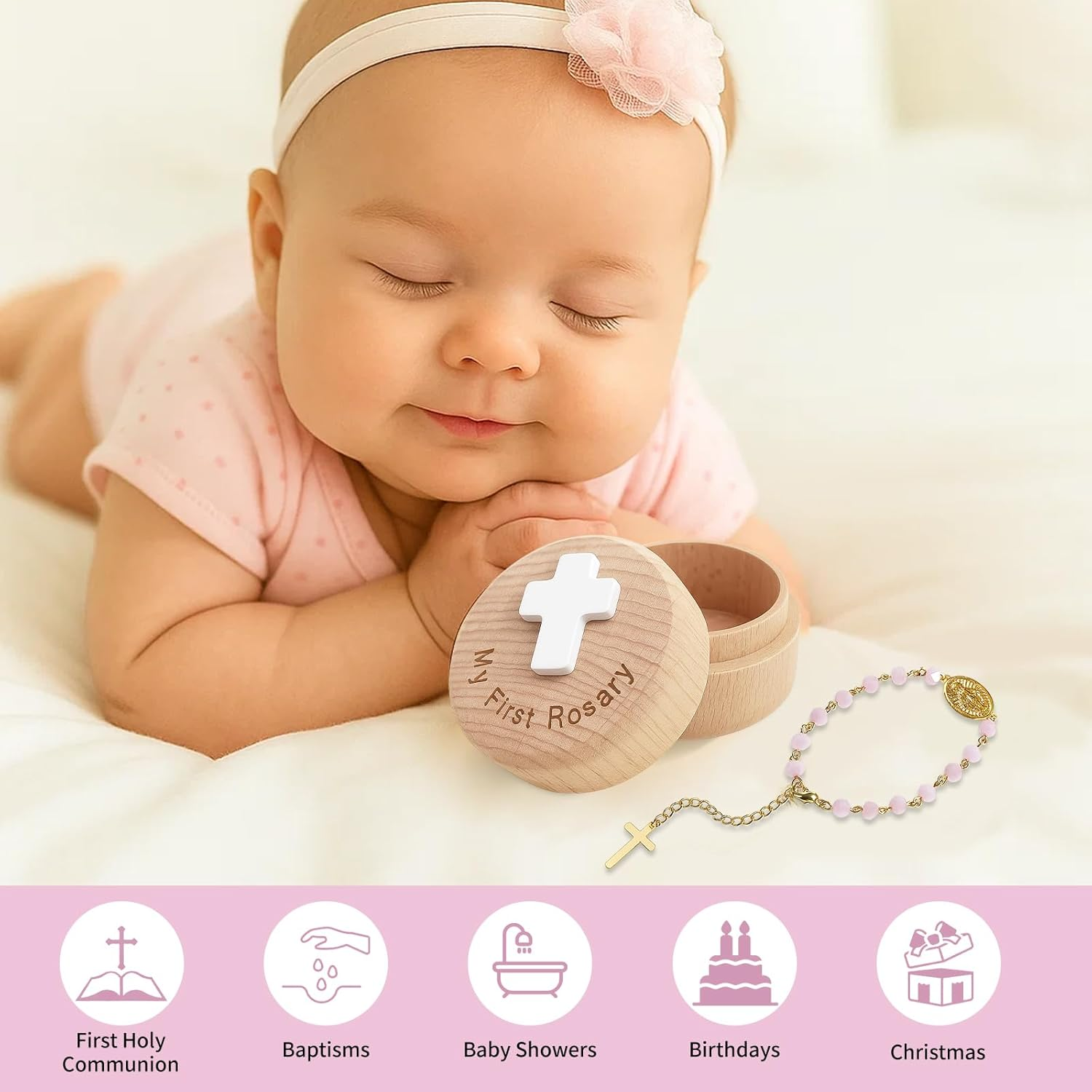 TBTFW My First Rosary, Baptism Gifts Rosary, Baptism Catholic Gift for Boy Girls,Used for Newborn Ceremony(Pink)