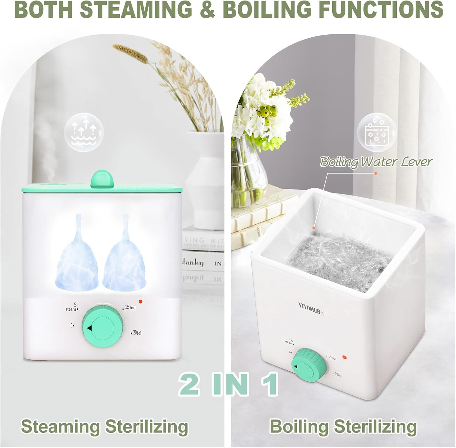 YTYOMUR Menstrual Cups with Sterilizer, 2 Reusable Period Cups for Women, Tampon and Pad Alternative, Feminine Cup with Cleaner Set image number 1