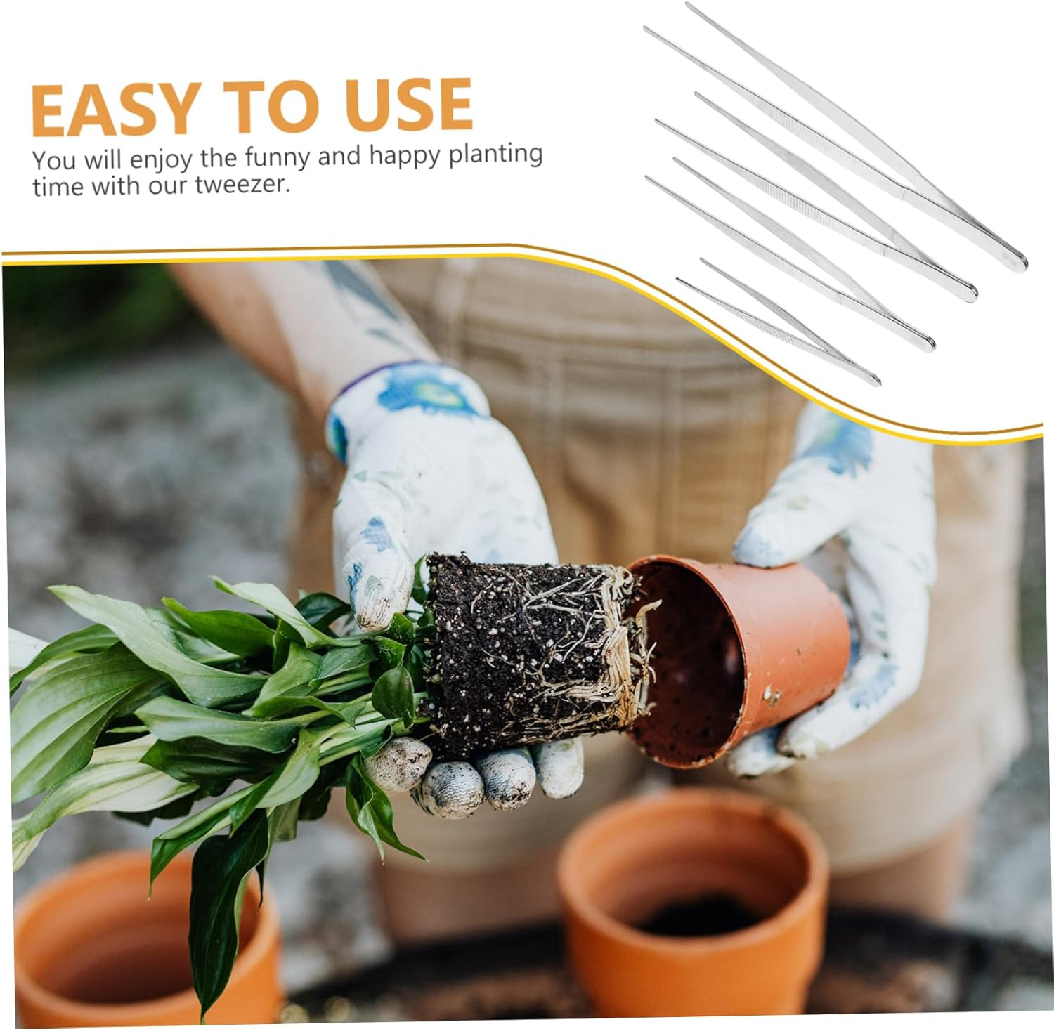 FONDOTIN 4Pcs Stainless Steel Succulent Tweezers Long Handled Gardening Tools for Planting Weeding in Garden Tweezers image number 1