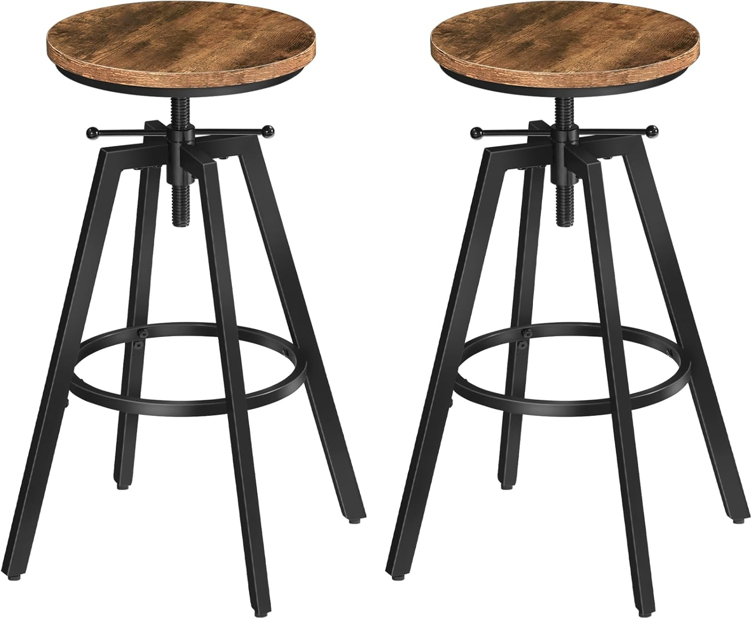 MAHANCRIS Bar Stools, Height Adjustable Swivel Bar Stool, Counter Height Bar Stool, Set of 2 Industrial Bar Stools, Vintage round Bar Chairs with Sturdy Metal Frame, Rustic Brown BAHR0701 image number 4