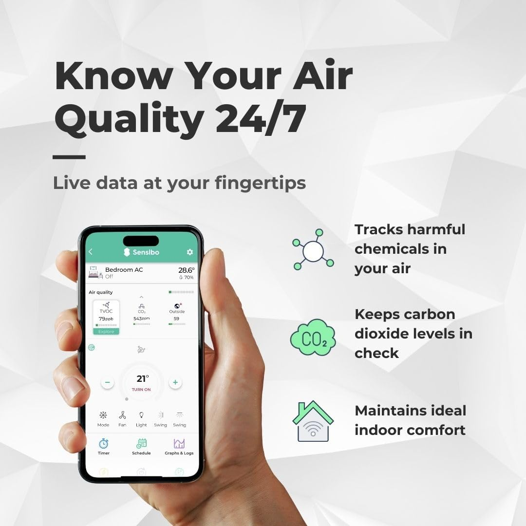 Sensibo Air PRO - Smart AC Controller with an Air Quality Sensor. Detecting Indoor Air Quality. Maintains Comfort and Saves Energy. Works with Amazon Echo, Google Home, & Apple Homekit. Known as Airq image number 5