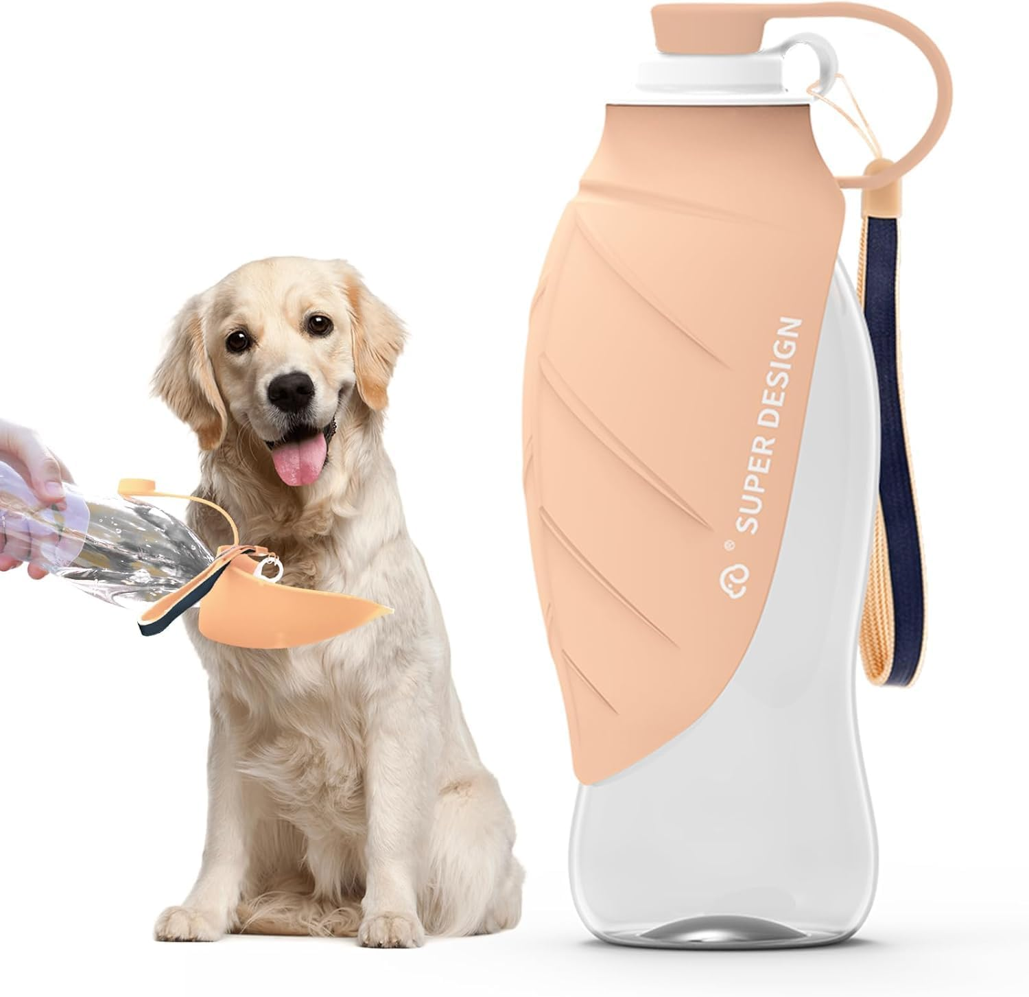 Dog Water Bottle for Walking Portable Dog Water Travel Bottle, Leak-Proof Travel Water Feeder with Large Flip Silicone Leaf Shape, Ideal for Walking, Hiking (Orange, Standard)