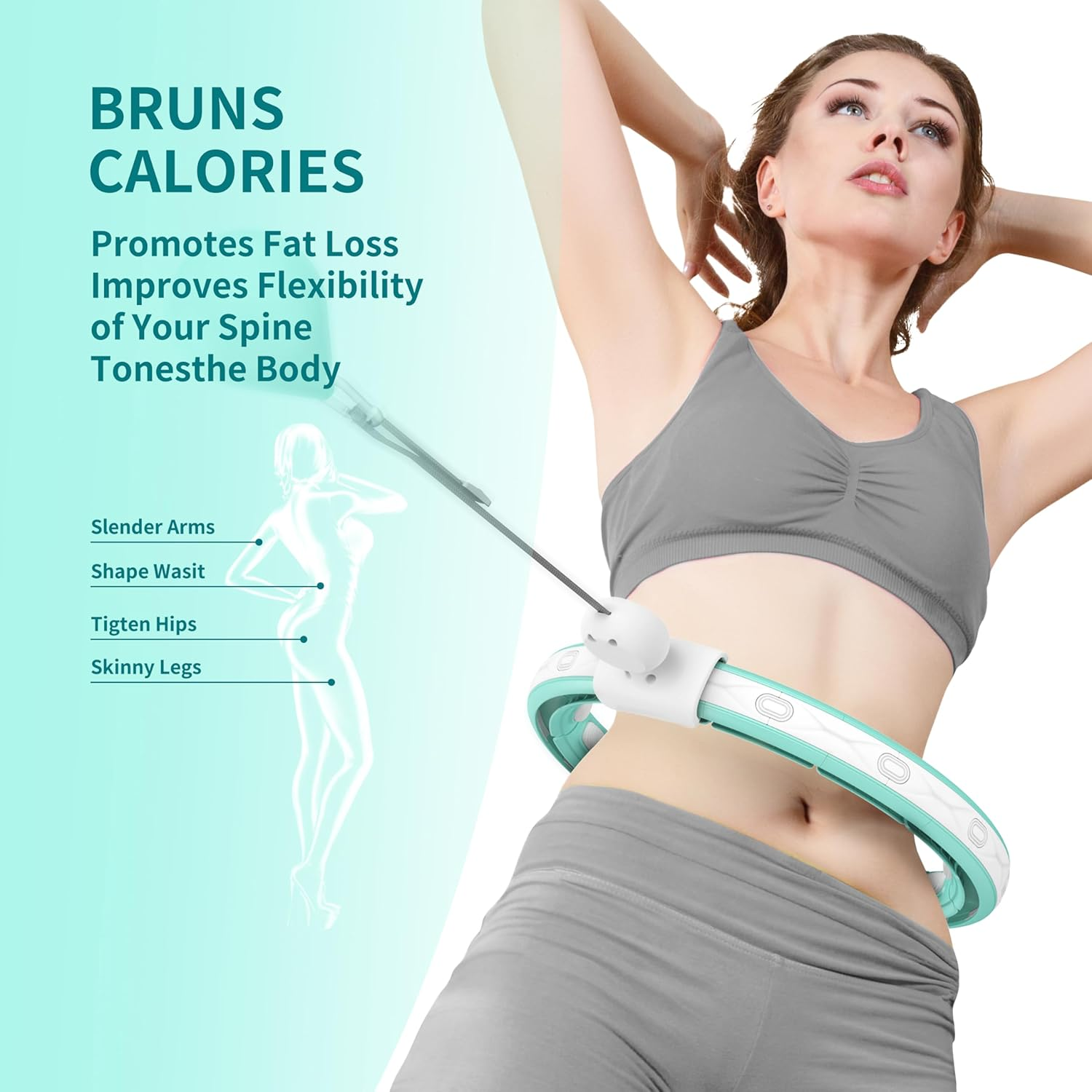 FITMIND Weighted Hula Hoop Smart Hula Hoop Intelligent Record Data Weight Loss Non-Fall Fitness Hoops 16 Sections Detachable Hula Circle with Massage Adjustable Weighted Ball - Blue image number 3