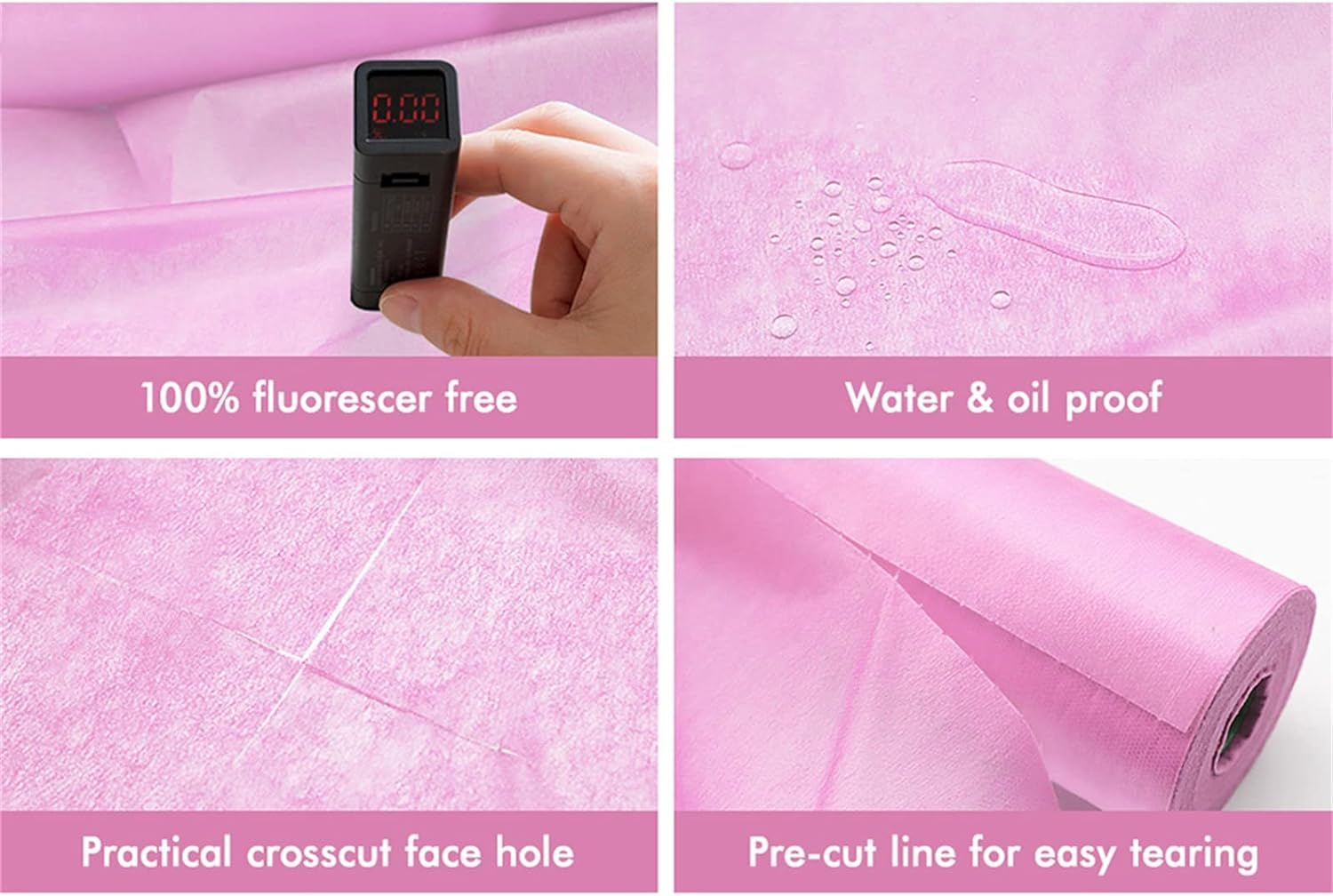 ALFORDSON Disposable Bed Sheet 300Pcs Massage Table Sheets, 6 Rolls Breathable Non-Woven SPA Massage Table Cover in 180Cm X 80Cm, Water & Oil Proof Bed Cover for SPA Tattoo Beauty Salon, Pink image number 3