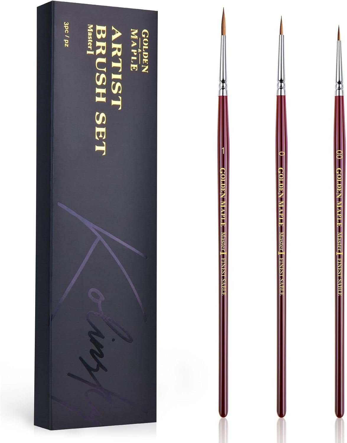 Golden Maple Kolinsky Sable Miniature 3PCS Professional Ultra Fine Detail Paint Brushes for Miniatures Fingure Size 00, 0, 1 image number 1