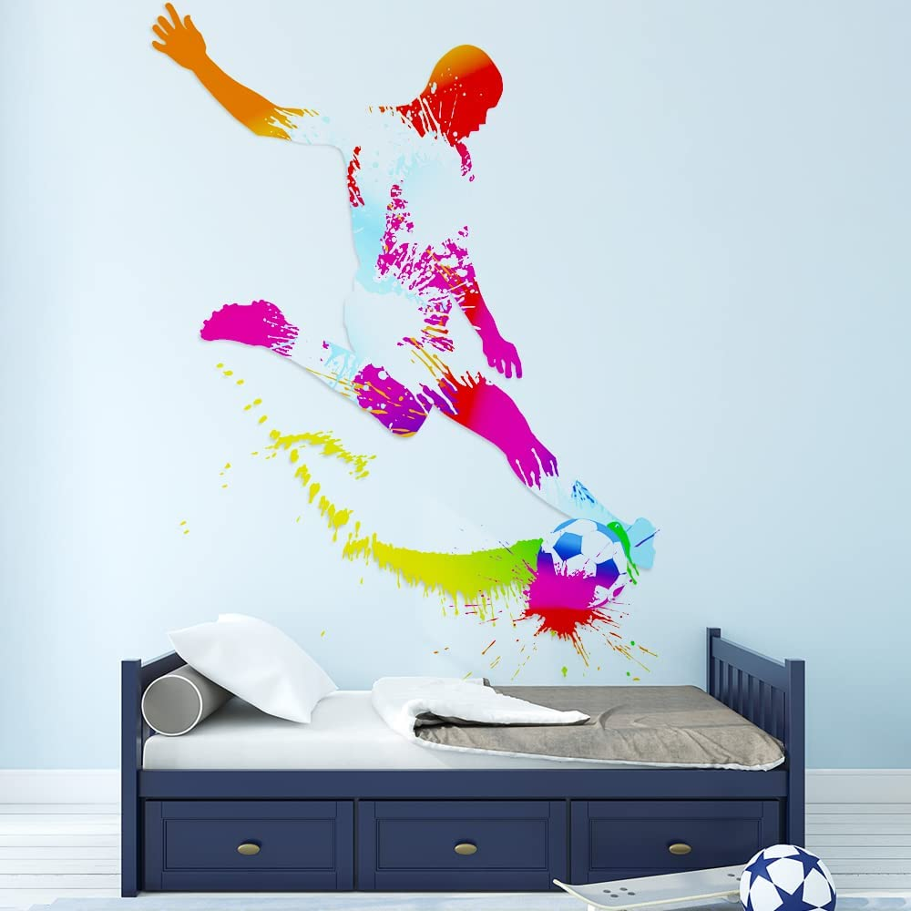 LZYMSZ Soccer Ball Sticker, 38.9&times;61Inch Football Wall Stickers, Watercolor Soccer Player Art Decal for Boy Walls, Living Room, Bedroom, Home Decor image number 3