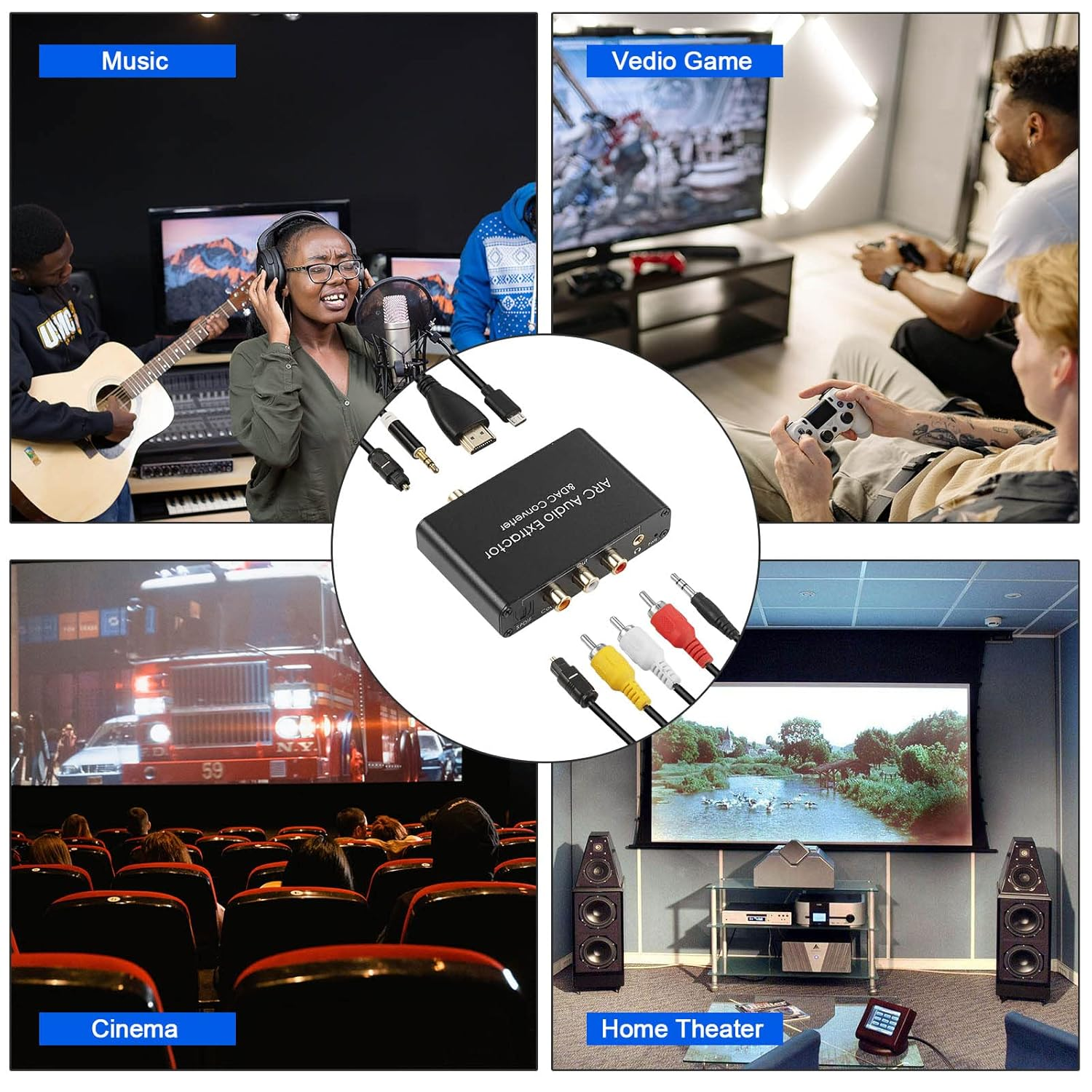 HDMI ARC Audio Extractor 192Khz DAC Converter ARC Audio Extractor Support Digital HDMI Audio to Analog Stereo Audio RCA L/R Coaxial SPDIF and 3.5Mm Jack ARC Audio Adapter for TV image number 2