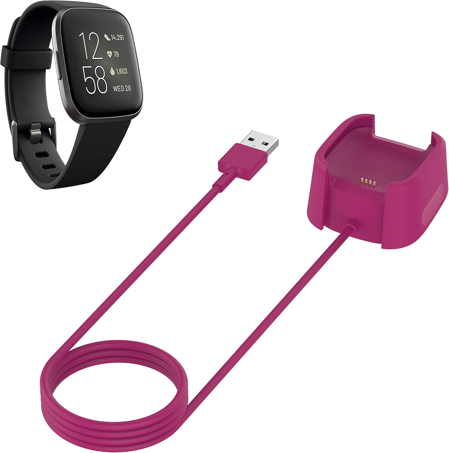 Fitturn Intended for Fitbit Versa 2 Charger Replacement USB Data Charger Dock Charging Cable Stand Intended for Versa 2 Health & Fitness Smartwatch, 3Ft Sturdy Power Cord (Purple)