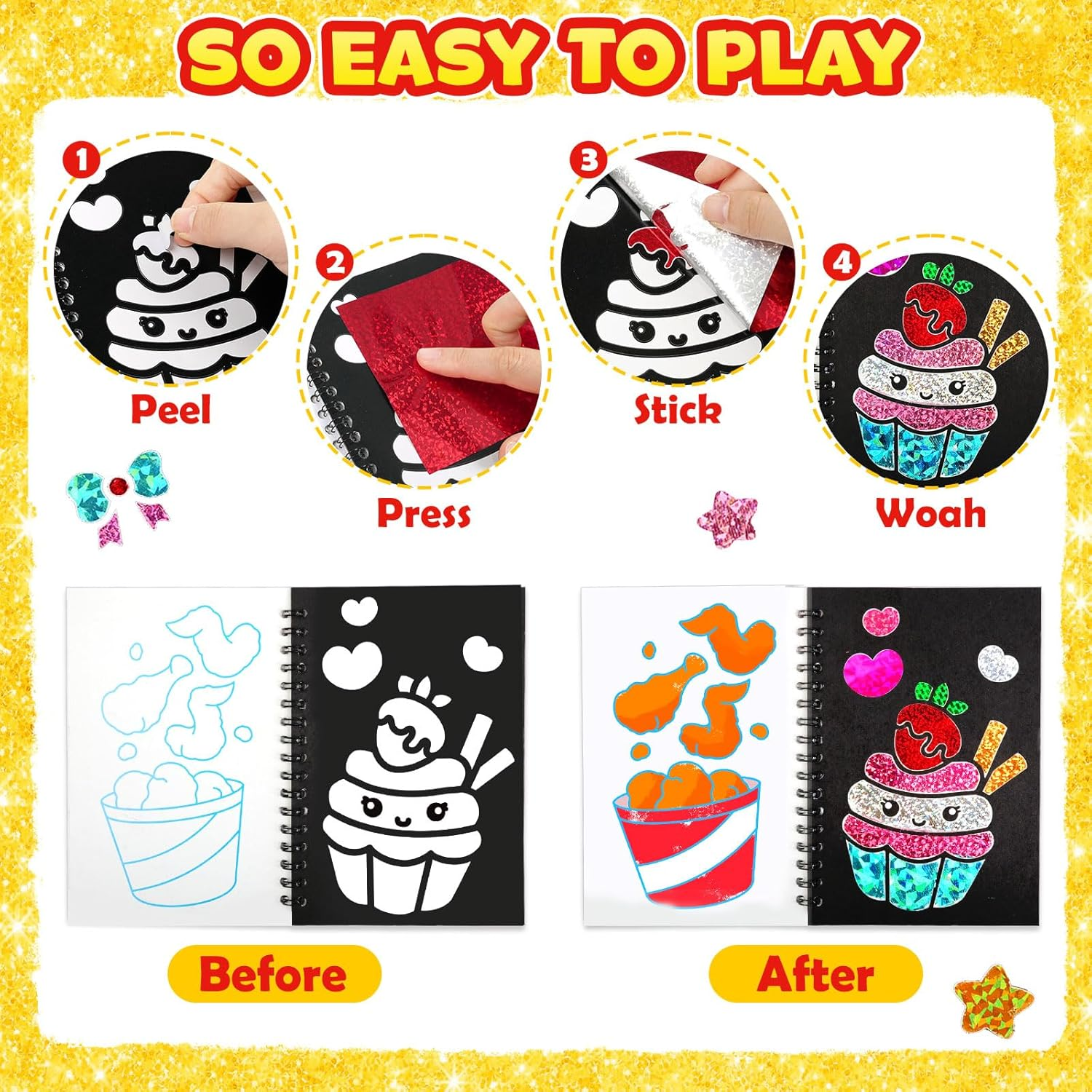 FUNNYB&G Foil Art Party Favors for Kids - 24 Pack Foil Art Goodie Bag Items Loot Bags Fillers, Kids Toys for Birthday Party Favors Classroom Prizes Return Gifts Bulk, Mini Coloring Books Crafts