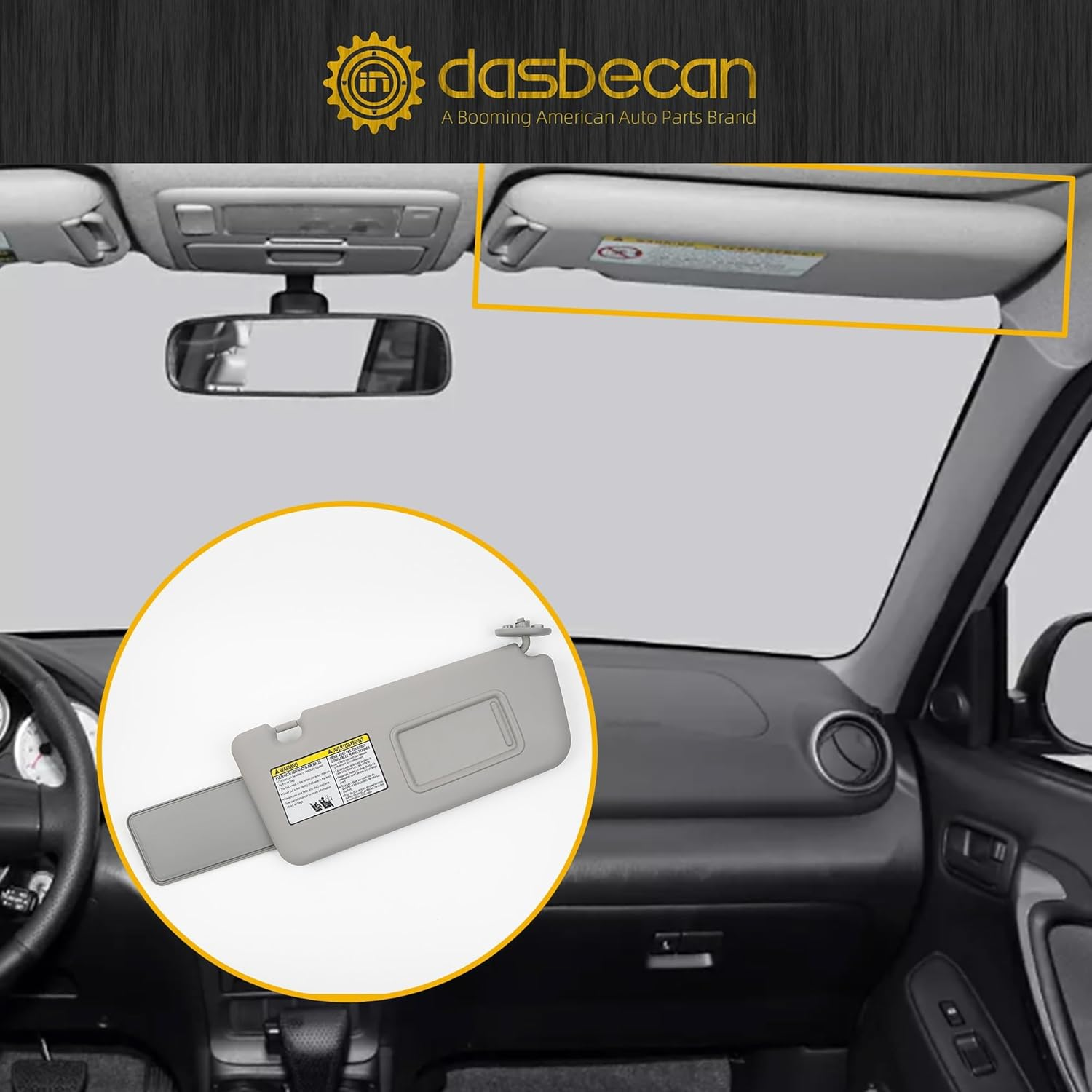 Dasbecan Right Passenger Side Sun Visor Compatible with Toyota RAV4 2004-2005 Sunvisor Replacement (Gray) image number 2