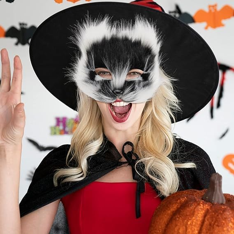 Furry Fox Cat Mask, Therian Plush Animal Half Facemasks for Halloween Cosplay Party Masquerade Costume image number 3