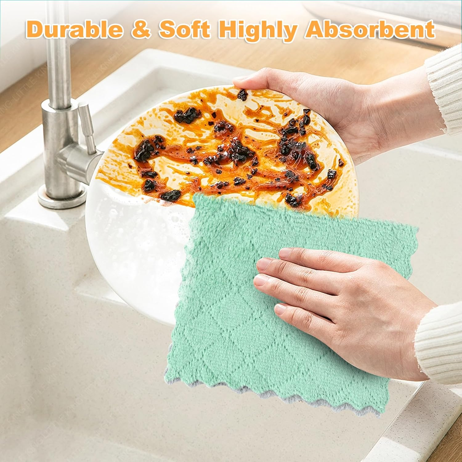 TECDW 10-Pack Kitchen Dish Cloths,Ultra-Soft Super Absorbent Lint-Free Cleaning Towels,Oil-Resistant Coral Velvet Dish Cloth for Washing Dishes,Wiping Countertops (16&times;27Cm/6.3&times;10.6Inch,Pink) image number 2