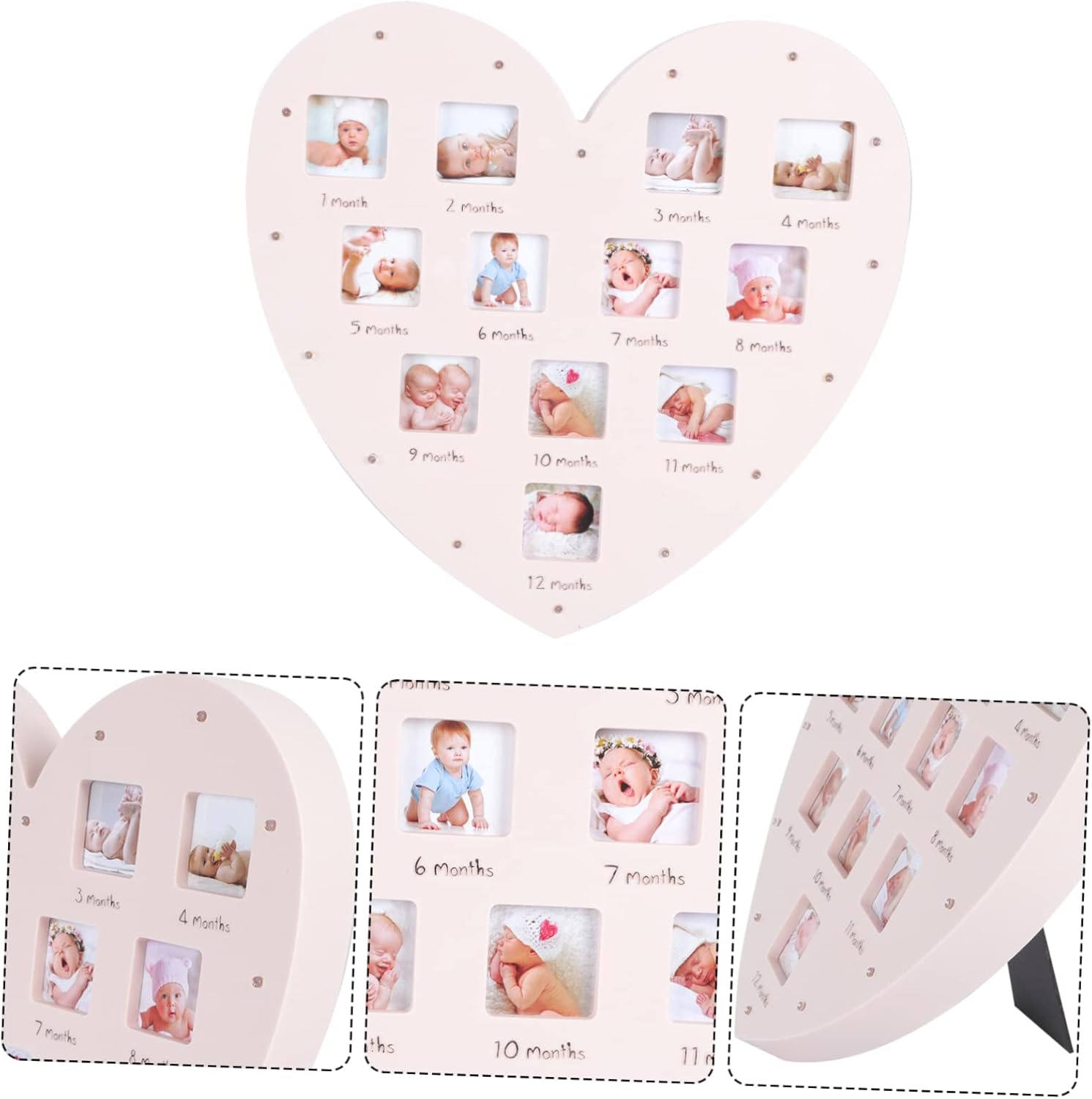 Creative Heart Shape Photo Frame with Light Milestone Photo Frame for Newborn Month Picture Display Unique Nursery Decor for Showers