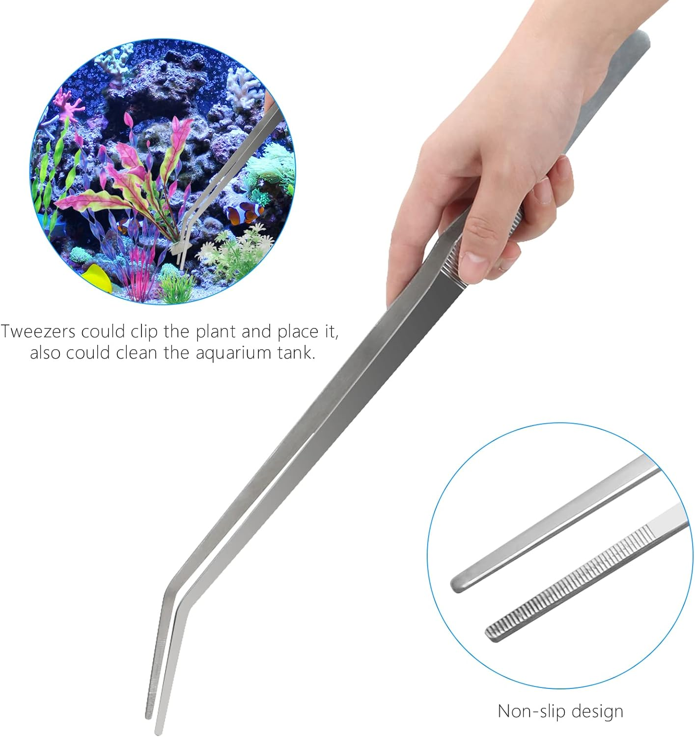 Liveek Aquarium Aquascape Tools Kit 15In, 4 in 1 Anti-Rust Aquatic Plant Aquascaping Tool Stainless Steel Tweezers Scissor Spatula for Aquarium Tank Clean Fish Tank Aquascape Accessories Set(Silver) - Black image number 2