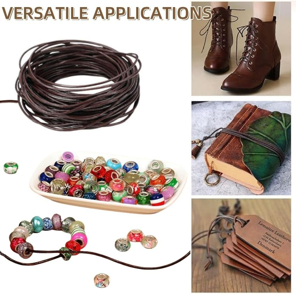 2 Roll 2Mm X 11Yard Leather Cord,Round Leather String,Retro Brown Leather Lace,Leather Rope Cord Leather Twine for Bracelets,Necklaces,Jewelry Making and Crafts,Shoelaces,Braided Bracelets image number 6