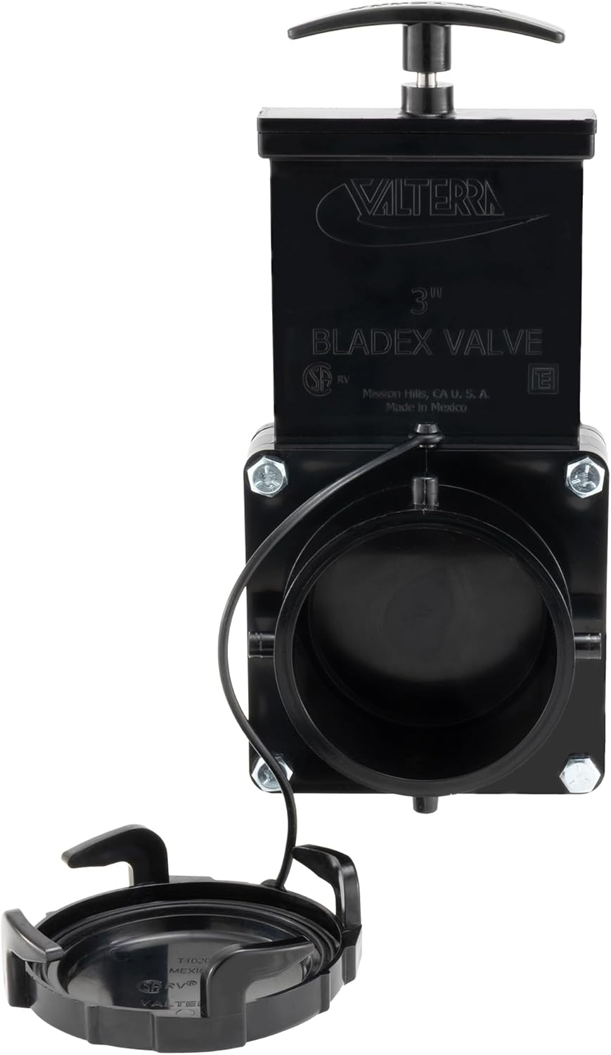 Valterra 3" RV Waste Dump Gate Valve W/Cap Black