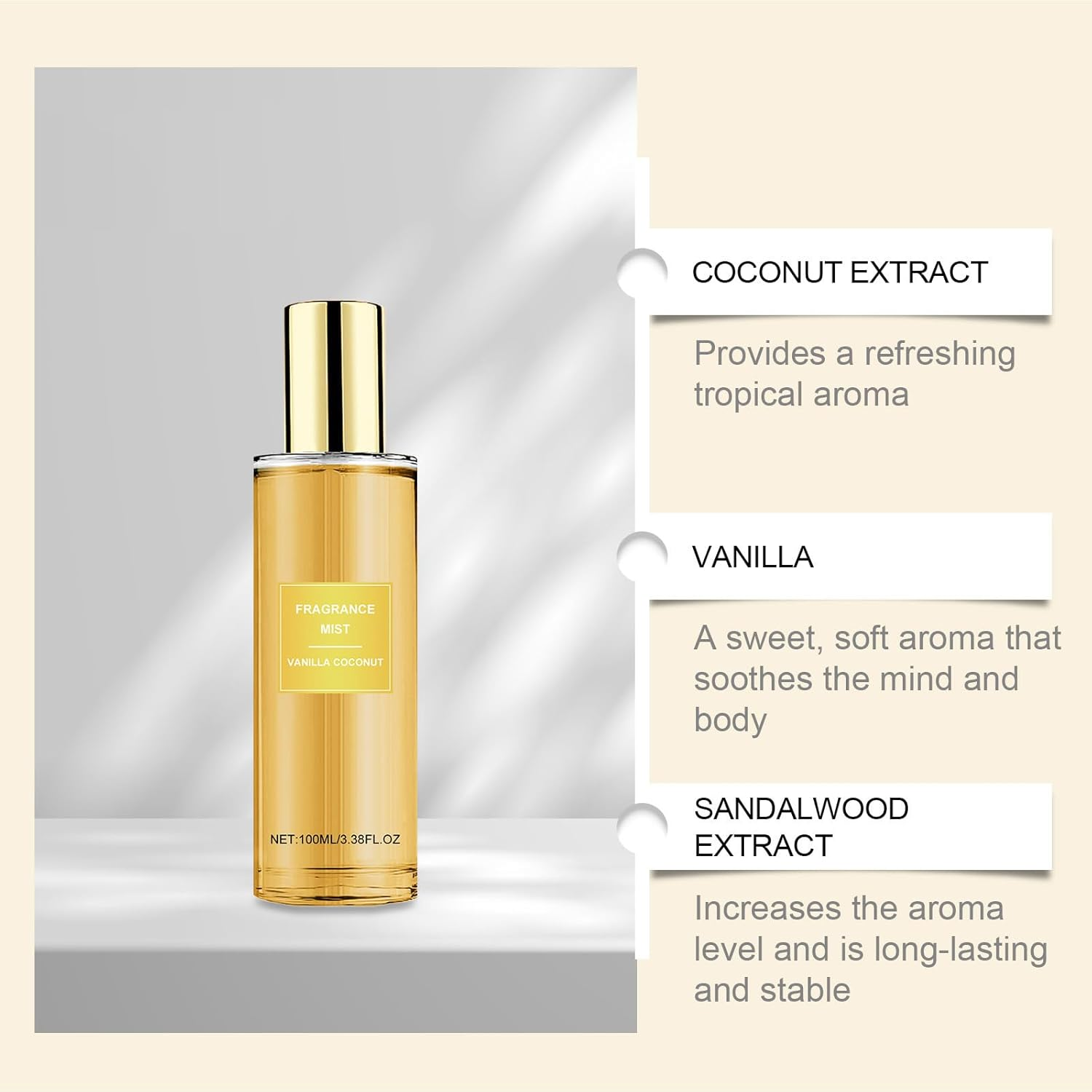 Vanilla Coconut Fragrance Mist,Vanilla Body for Women Spray,Women'S Fragrances,Long Lasting Fresh Scent,Infused with Essential Oil,Sheer Body Mist - Body Spray,Hair and Clothing Perfume (3 PCS)