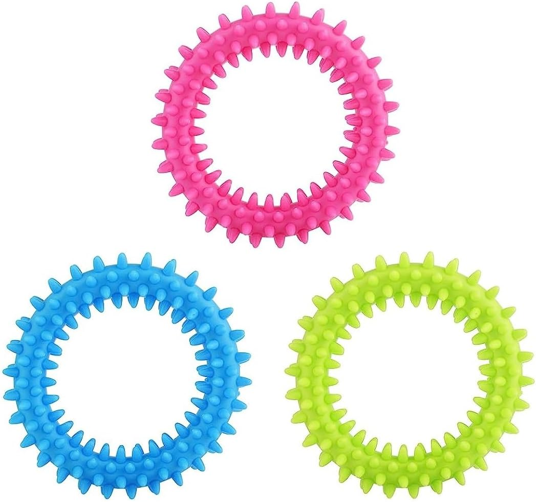 KOMUNJ 3 Pieces 360&deg; Clean Pet Teeth and Soothing Itching Small Dogs Puppy Toy Ring Rubber Dog Chew Toy Oral Health Puppy Interactive image number 3