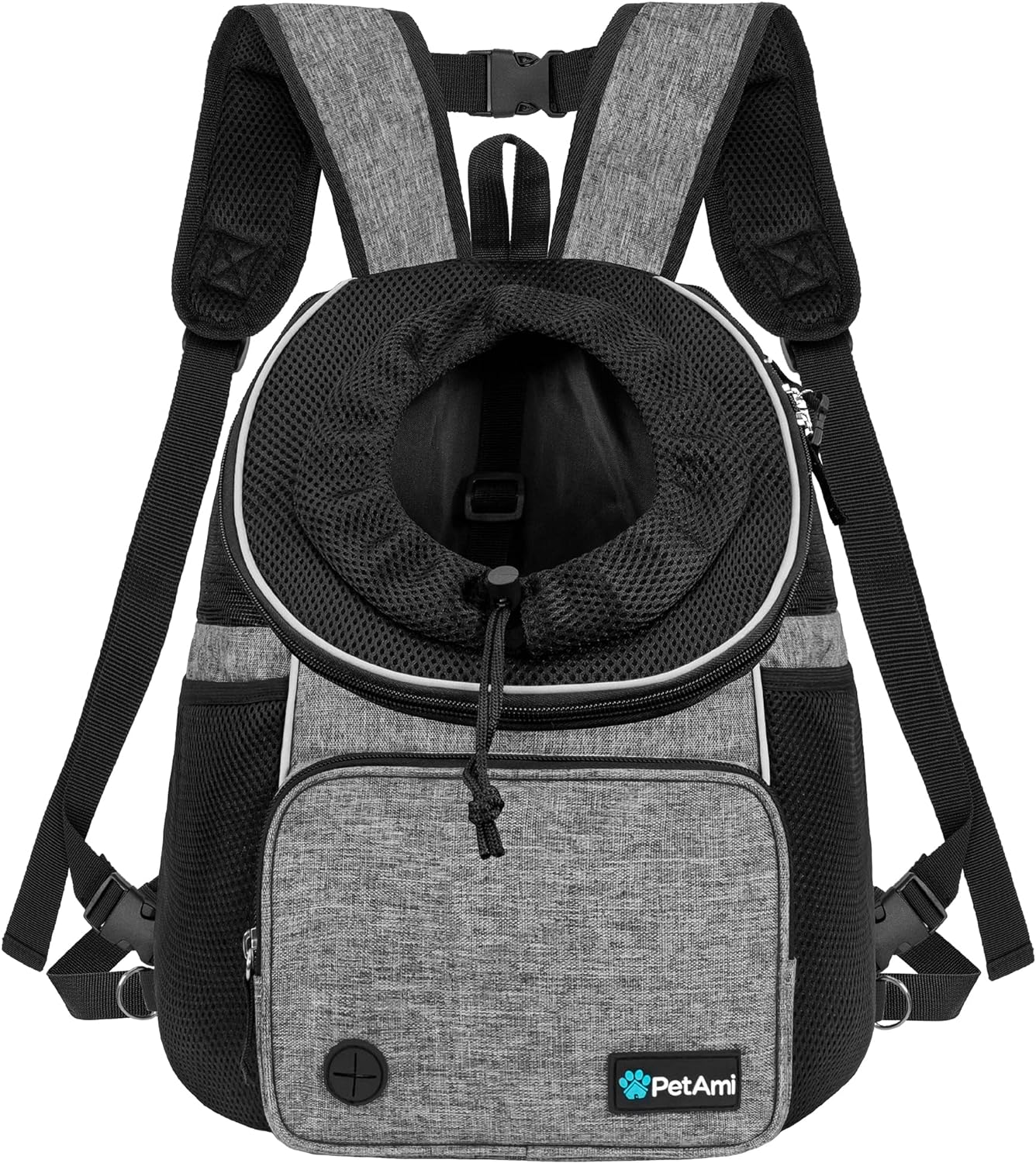 Petami Dog Front Carrier Backpack, Adjustable Pet Cat Chest Ventilated Dog Carrier for Hiking Camping Travel, Small Medium Puppy Large Cat Carrying Bag, Max 10 Lbs, Gray
