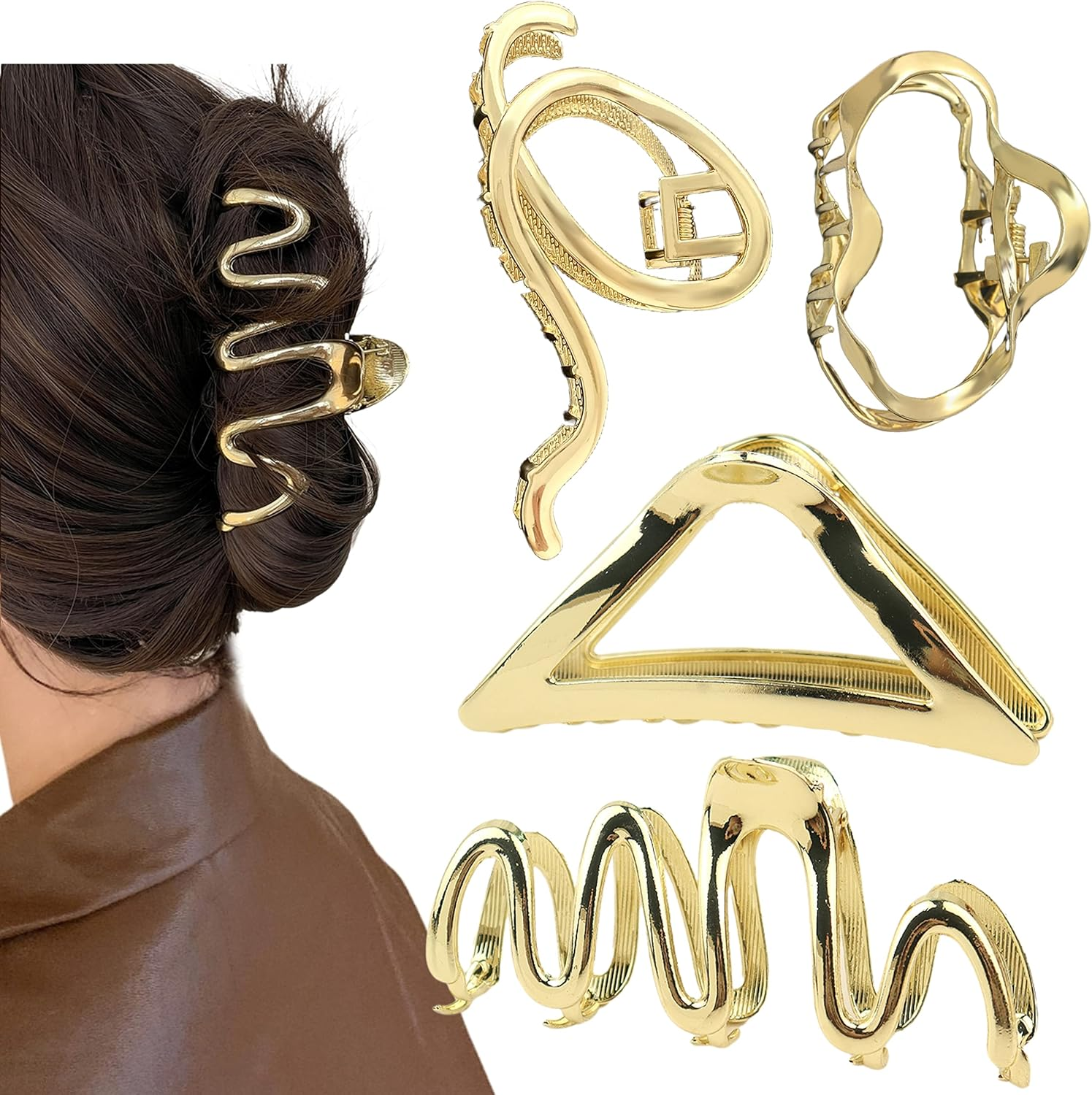 Ypkia Hair Claw Metal Black Large Hair Clips Women'S Set with Beads for Women and Girls Thick Hair Accessories (Pack of 4)