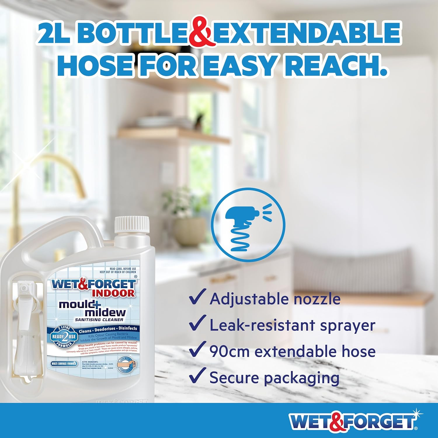 Wet & Forget Indoor Mould & Mildew Remover 2L &ndash; Bleach-Free Sanitiser Spray &ndash; Ready to Use Cleaner for Bathrooms, Walls, Tiles & Hard Surfaces &ndash; Deodorises & Freshens Home image number 5