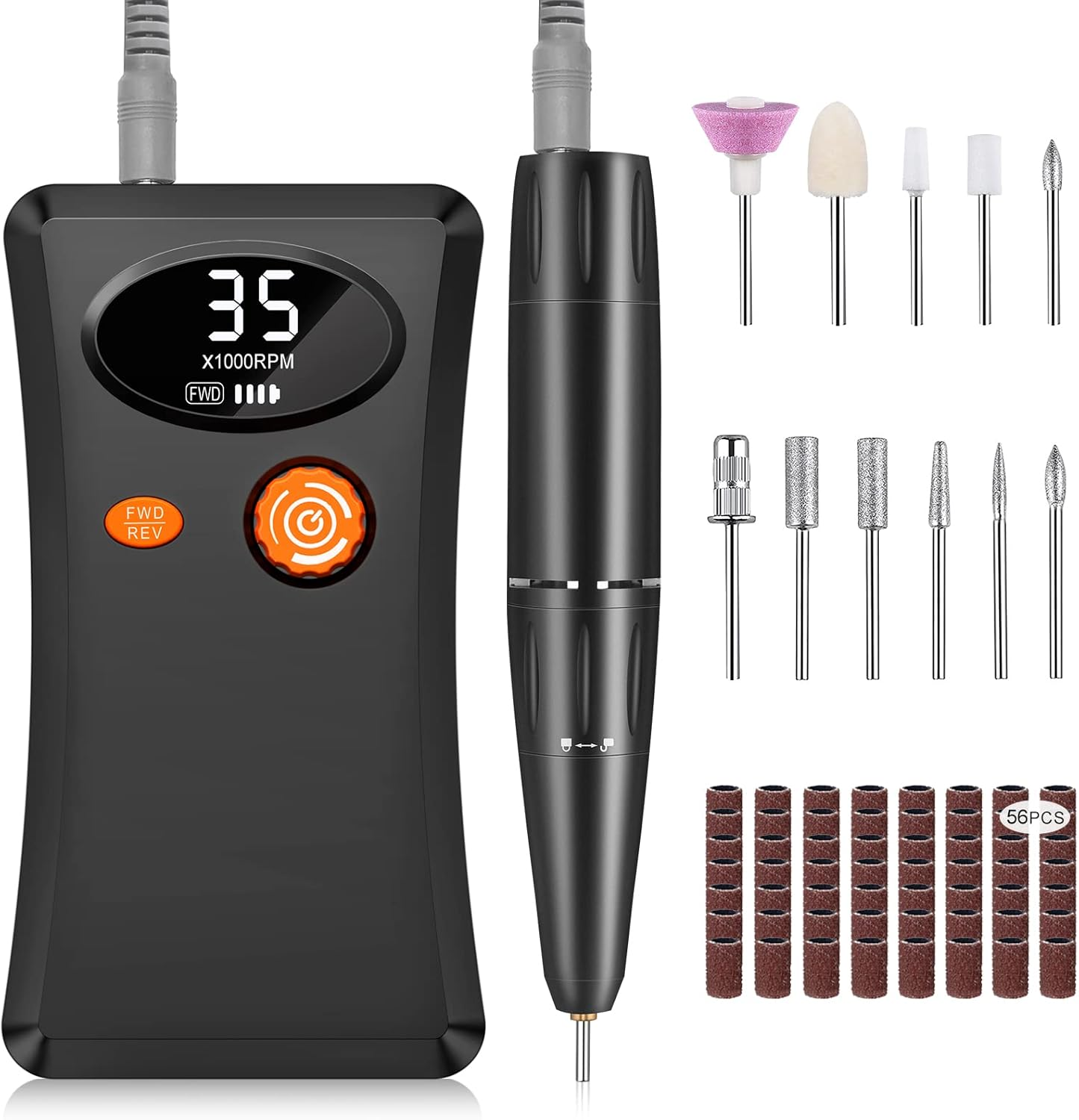 Electric Nail Drill, 35000RPM Professional Nail Drill Machine, Portable Rechargeable File Machine Set for Acrylic Gel Nails, Manicure Pedicure Tools for Home and Salon Use(Black) image number 3