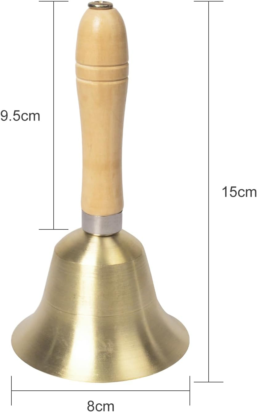 Hand Bell,5.9 Inch Hand Call Bell with Solid Brass Bell Wooden Handle Extra Loud Handbell Dinner Bell for Multi-Purpose for Weddings, Christmas, School, Service, Game, Animal image number 3