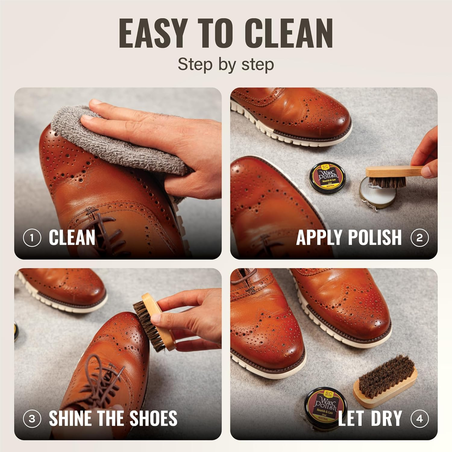 Stone & Clark 12 PC Shoe Polish & Care Kit Leather with Brown Wax Shoe Brushes for Polishing Shine Cloth & Shoe Horn - Hot Red image number 2