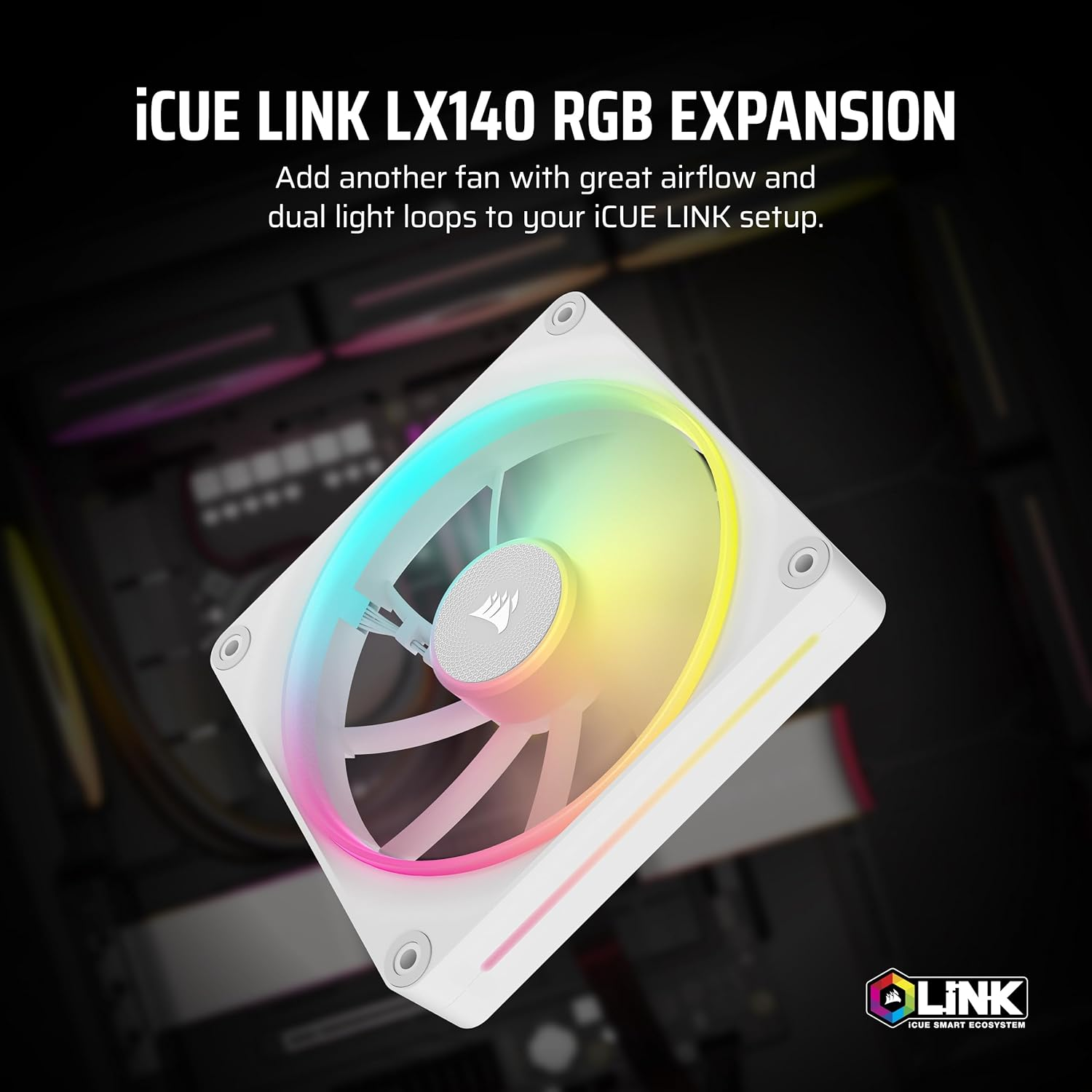 CORSAIR Icue Link LX140 RGB 140Mm PWM Fan Single Pack &ndash; Dual Light Loops &ndash; Requires Icue Link System Hub (Sold Separately) &ndash; CORSAIR Airguide Technology &ndash; White image number 7