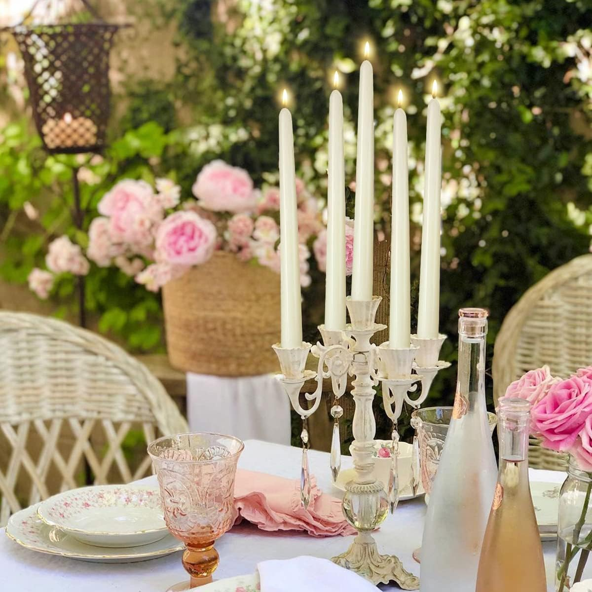 Arosky 20 Pack Ivory Taper Candles, 7-8 Hours Burn Time, Unscented, Smokeless and Dripless, 4/5 X 10 Inch Dinner Candle Set for Household, Wedding, Party and Home D&eacute;cor Candlesticks image number 2