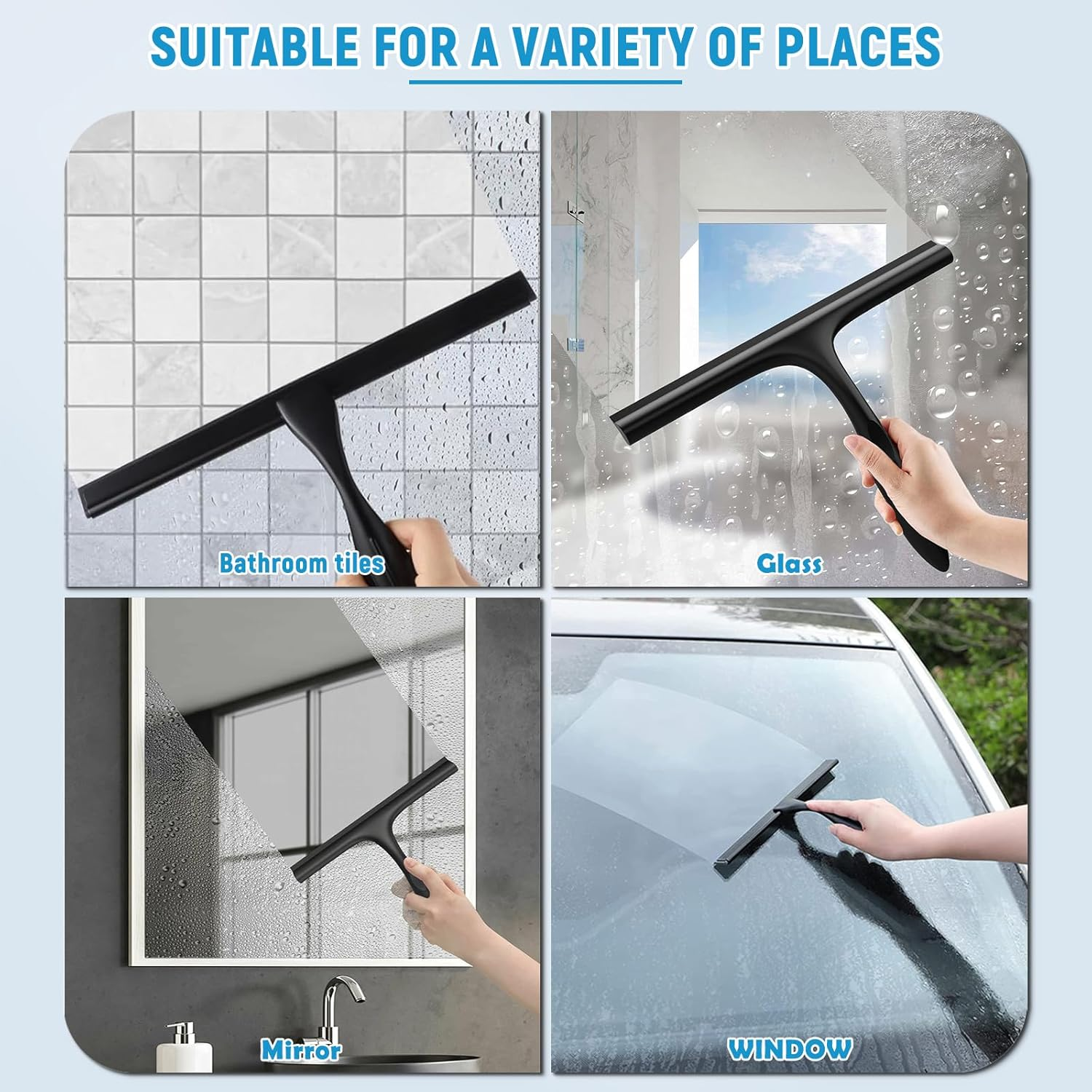 Silicone Shower Squeegee, Black, Shower Squeegee, Window Squeegee Shower with Holder, Bathroom Accessories, Mounting No Drilling, for Shower, Bathroom, Mirror, Glass Cleaning, Tile image number 2