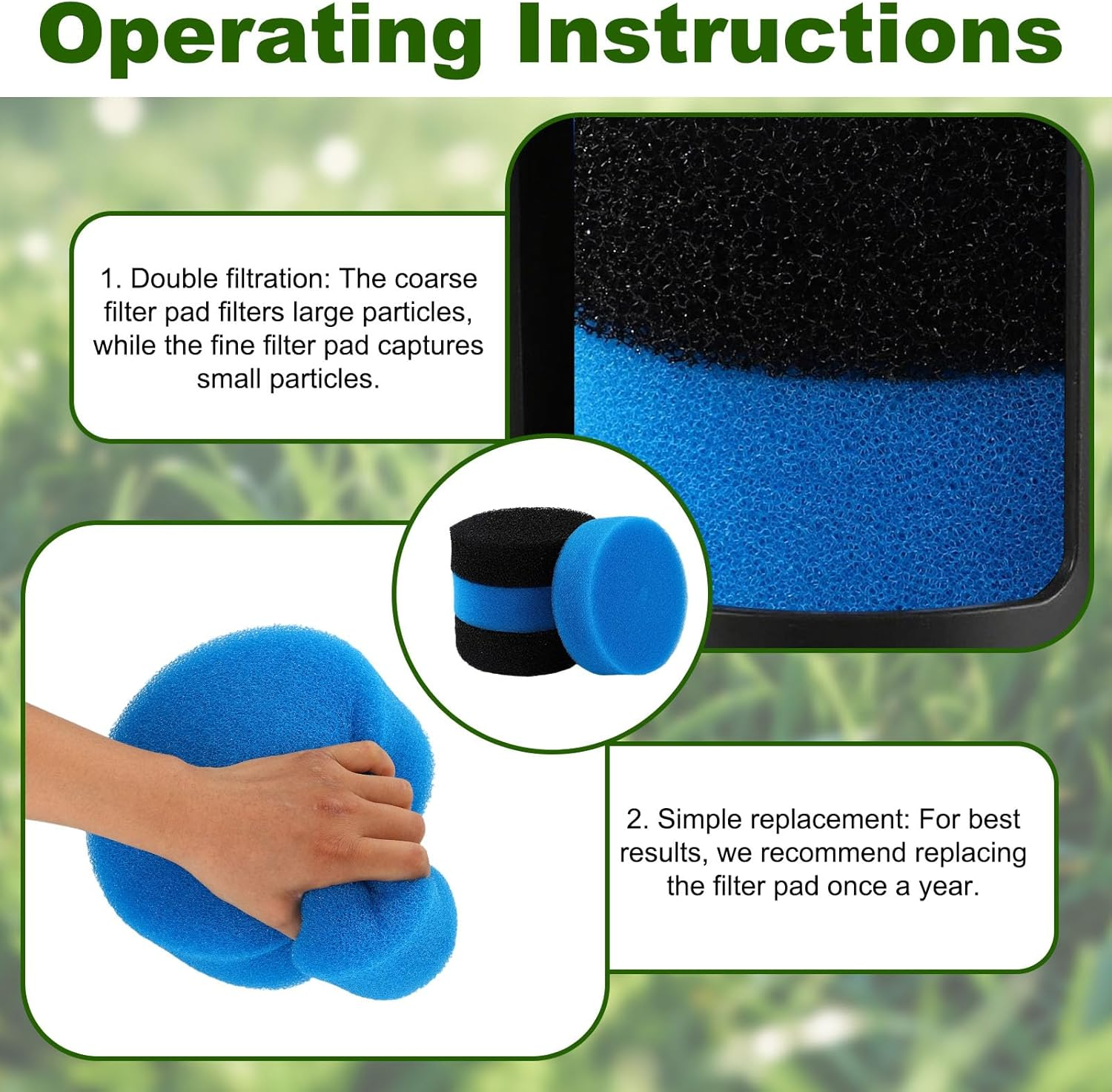 4Pcs Coarse and Fine Filter for 871980012549, Blue and Black Pond Replacement Filter Pads for Outdoor Ponds Qfp900 Qfp1250Uv image number 4